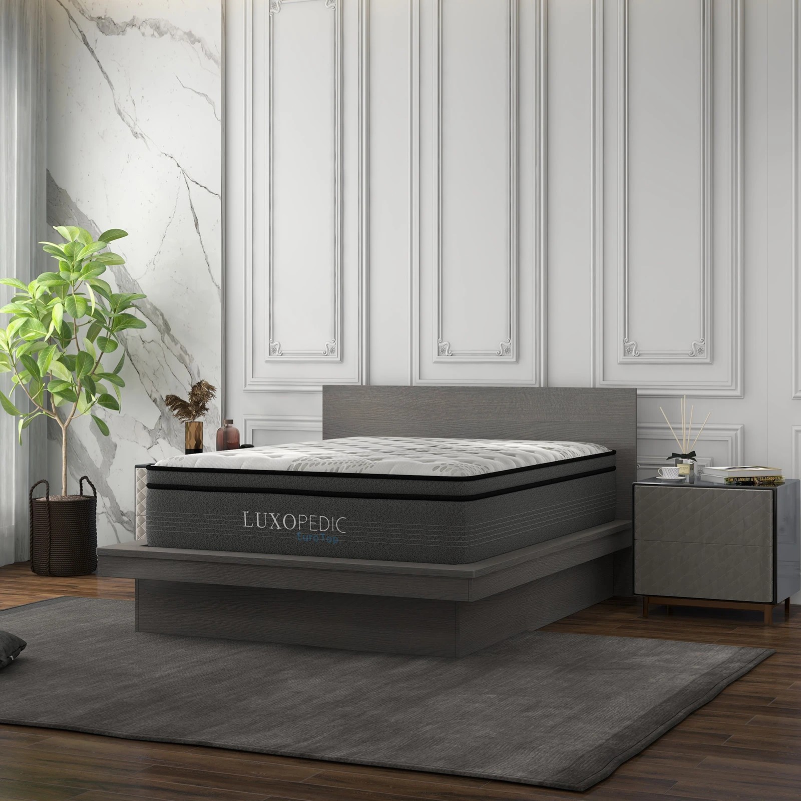 10 Luxopedic Pocket Spring Mattress 5 Zone 32CM Euro Top Memory Foam Medium Firm - Double Bed - White, Grey, 10 of 10