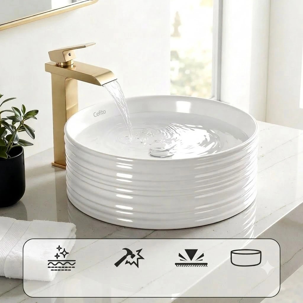 8 Cefito Bathroom Basin Vanity Sink Vessel Ceramic White Round Countertop 36cm - White, 8 of 9