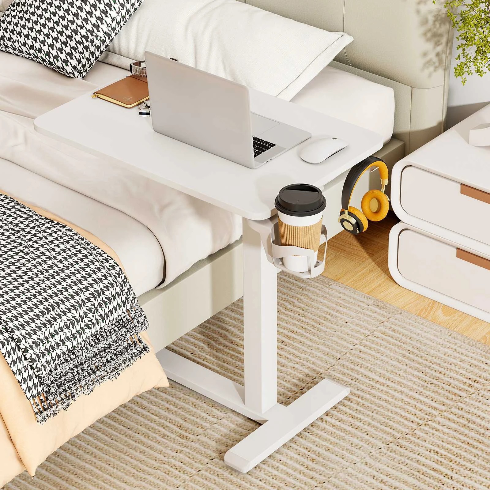 3 Costway Mobile Standing Desk Height Adjustable Overbed Bedside Table Rolling Study Desk - White, 3 of 5