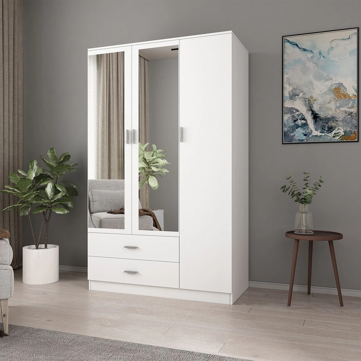 5 Ausway 3 Door 2 Drawer Mirrored Wardrobe Cabinet 4 Storage Shelves Armoire, 5 of 10