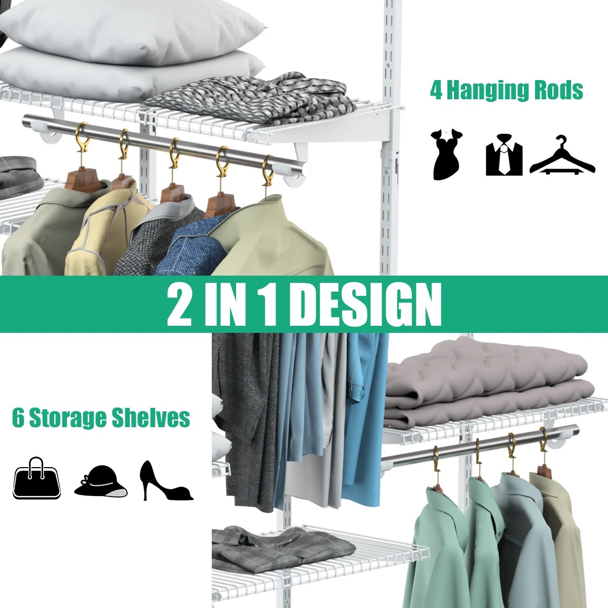 5 Costway Wall Mounted Custom Closet Rack Shelf DIY Clothes Organizer System, 5 of 10