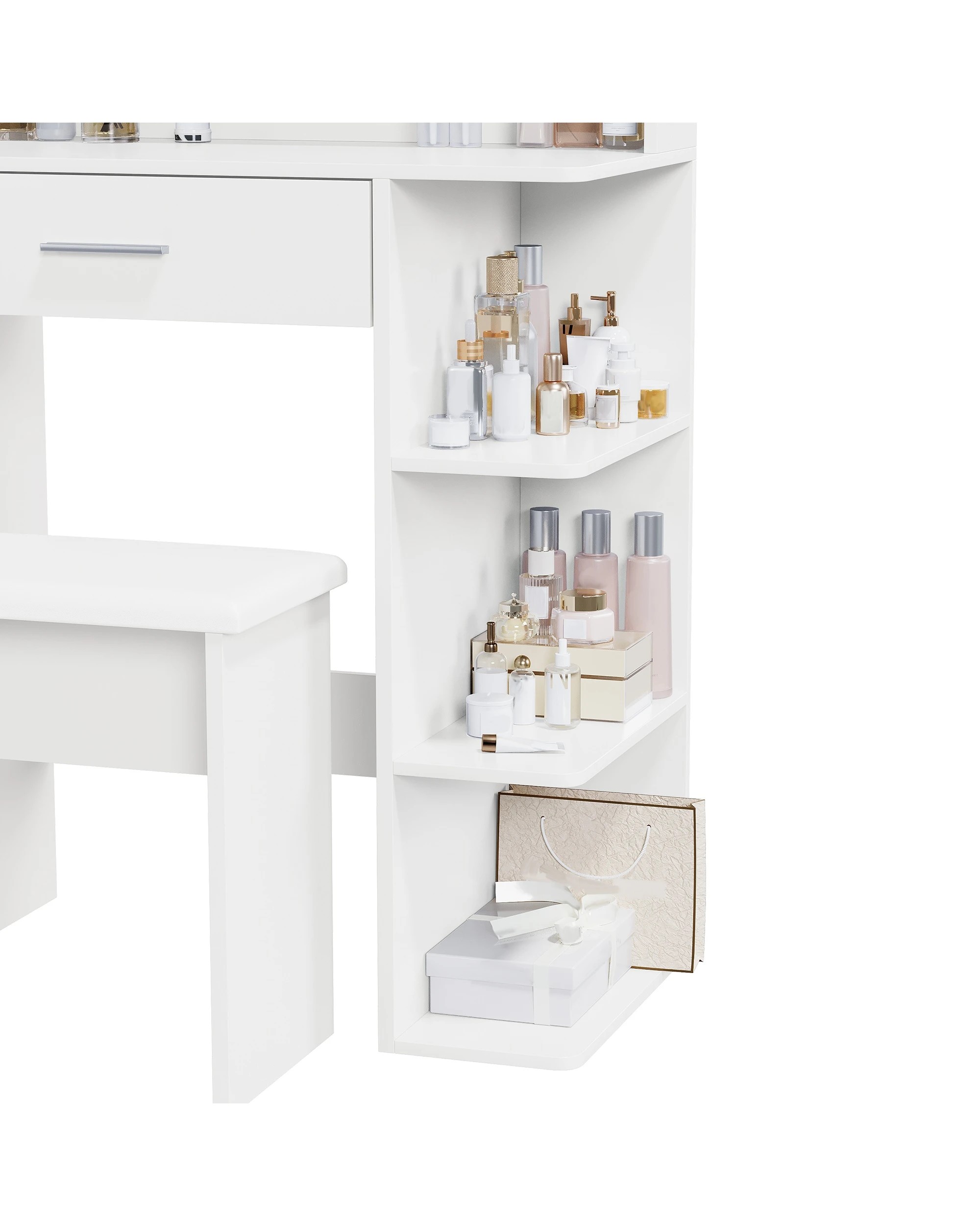 6 Advwin Dressing Table Stool Set LED Light Glass Top - Black, 6 of 9