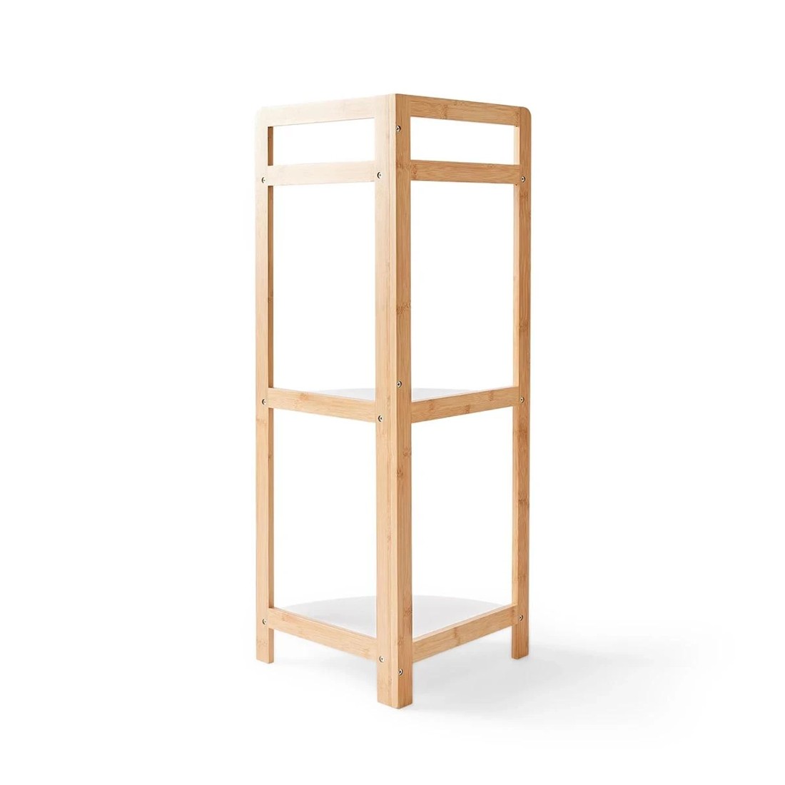 8 Bamboo and White 3 Tier Corner Shelf, 8 of 10