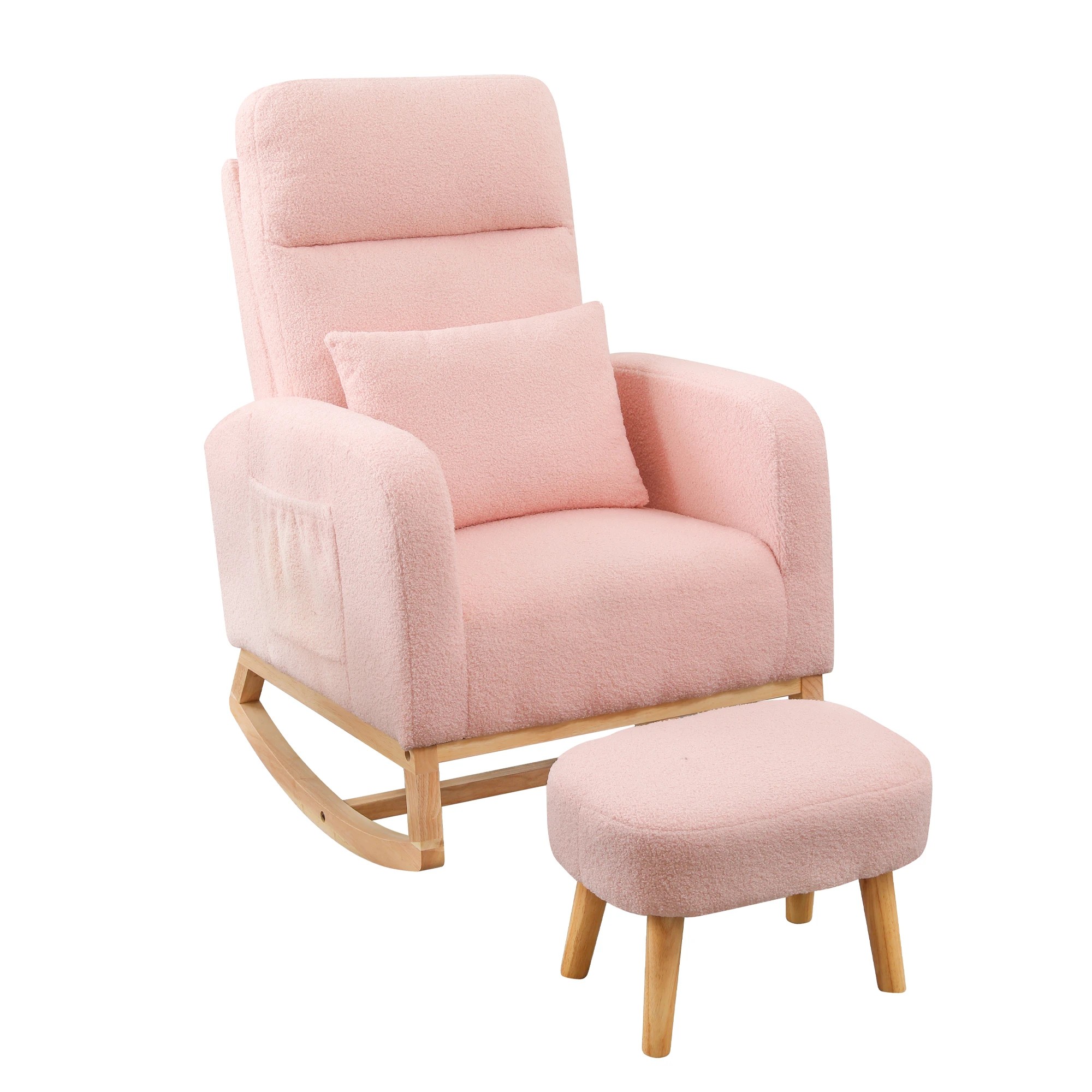 1 Levede Rocking Chair Pink With Cushion & Stool, 1 of 7