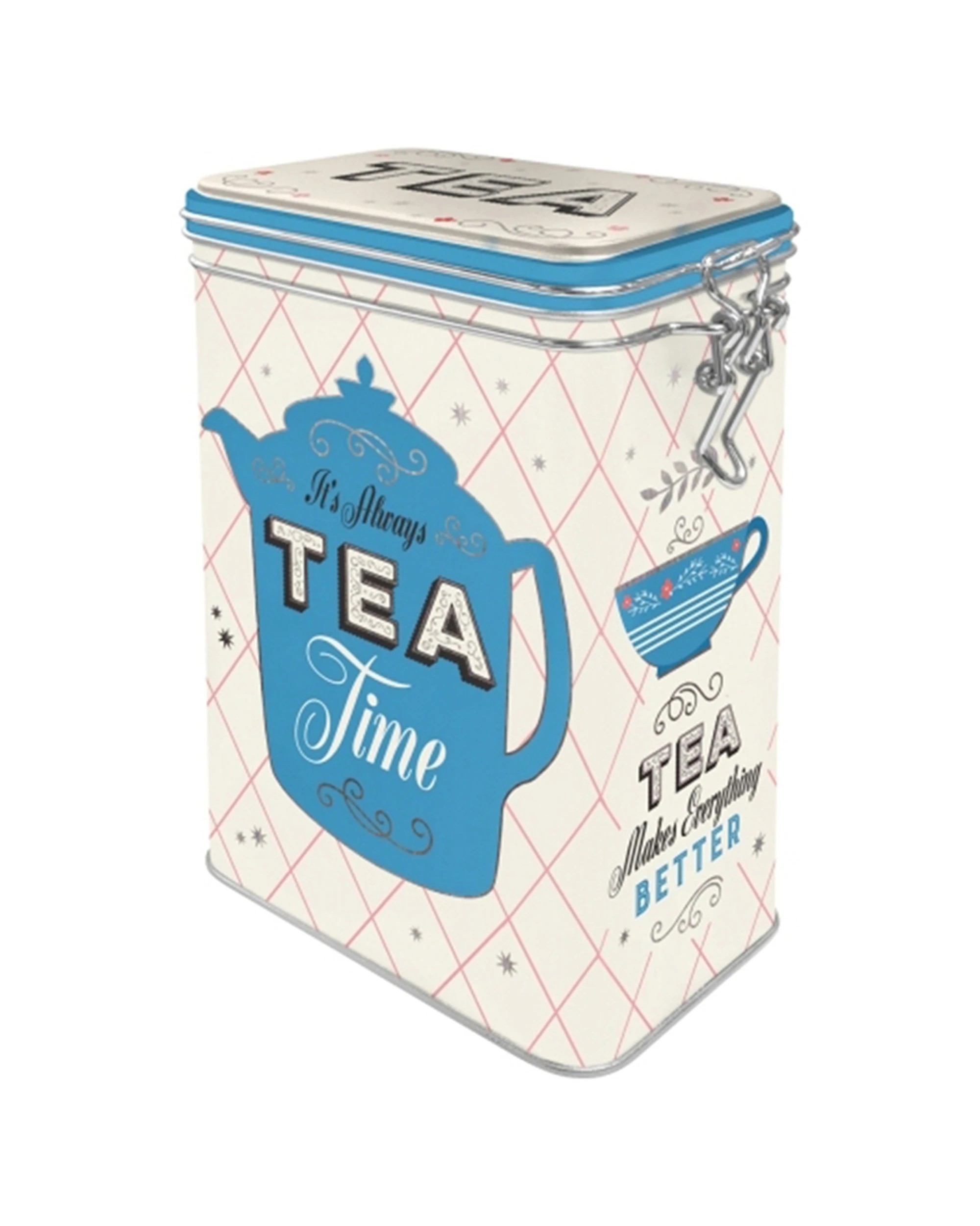 1 Nostalgic-Art Storage Clip Top Tin Box 1.3L Capacity - Tea Time - Plain, 1 of 1