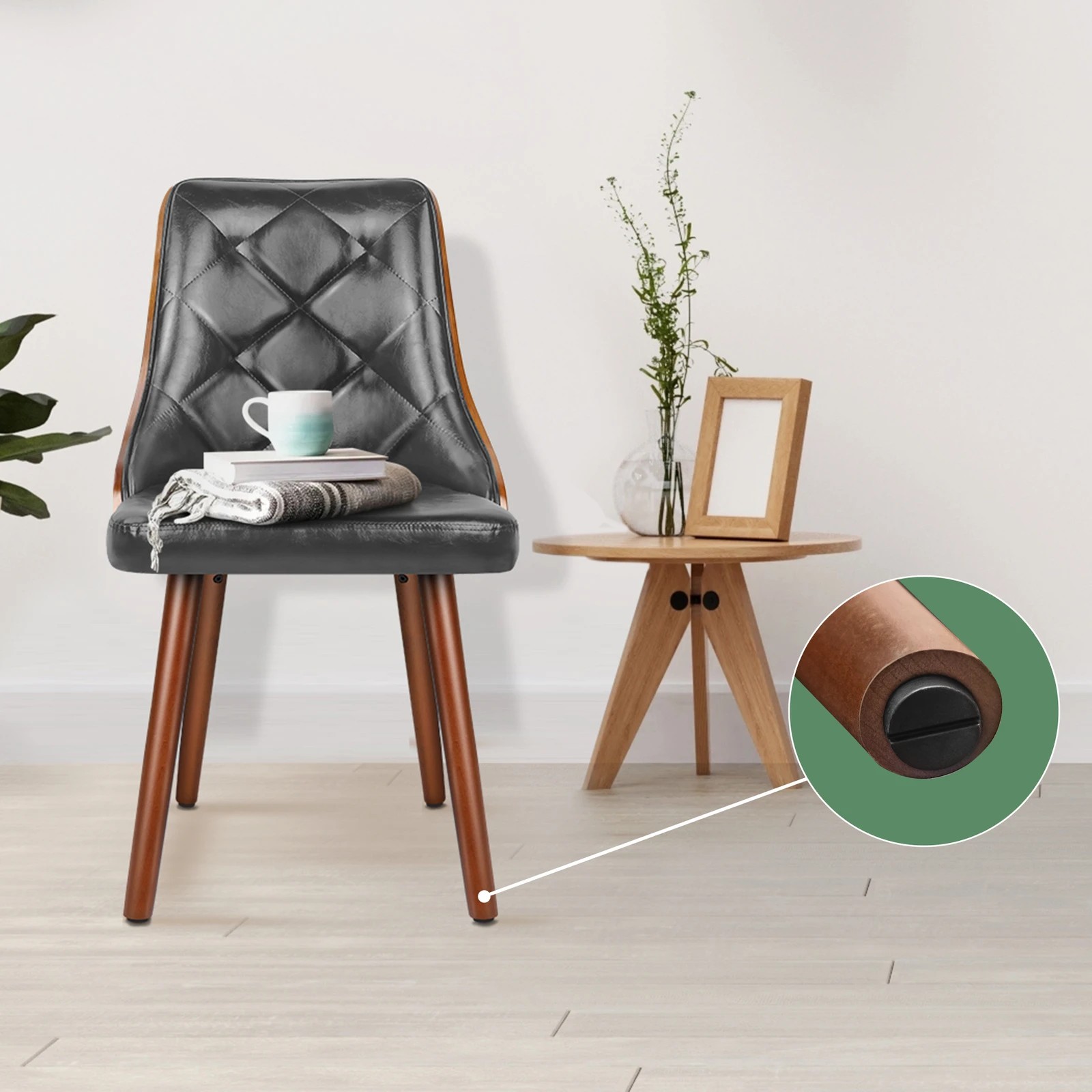 3 Alfordson 2x Dining Chairs Wooden Kitchen Chair Padded Tufted PU Leather - Grey, 3 of 10