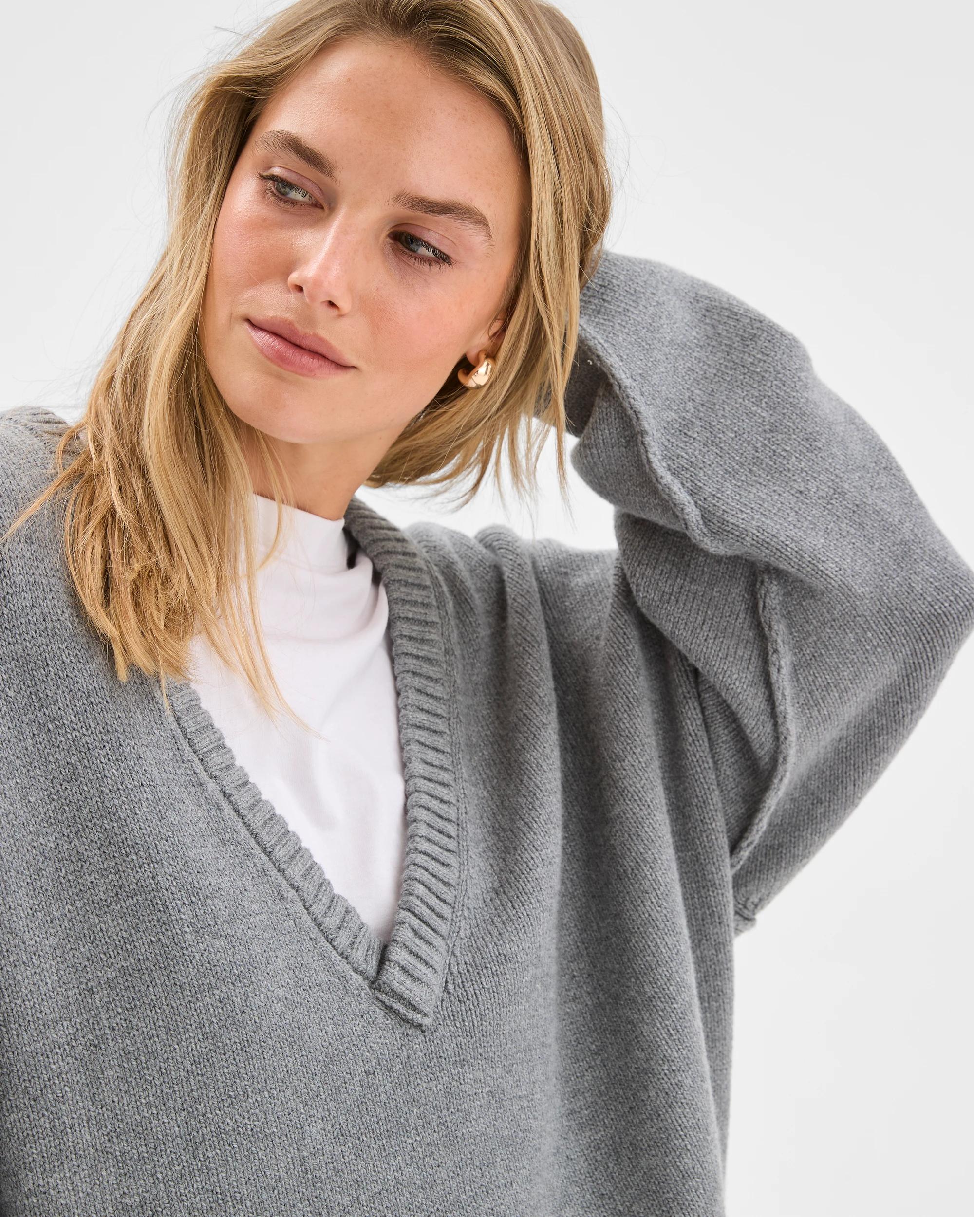 6 Lily Loves Australian Cotton Blend Deep V-Neck Jumper GREY MARLE, 6 of 7