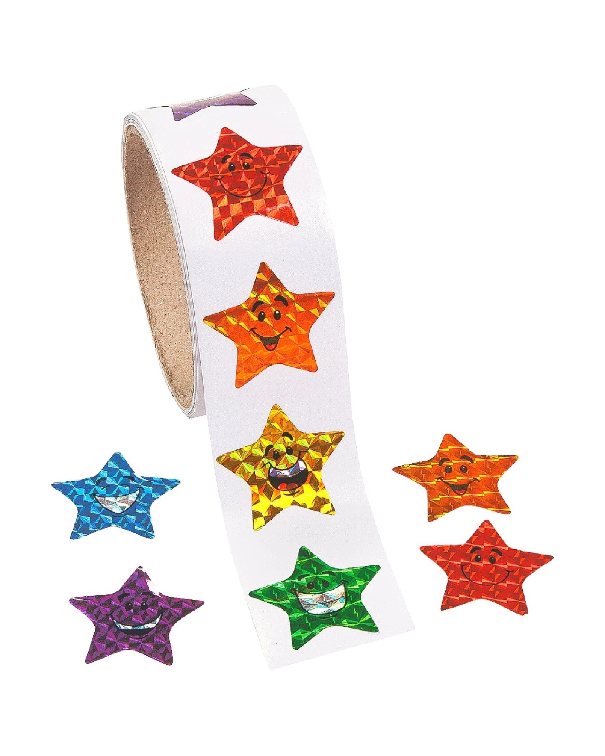1 Partyrama Prismatic Star Smiley Face Stickers Roll of 100, 1 of 1