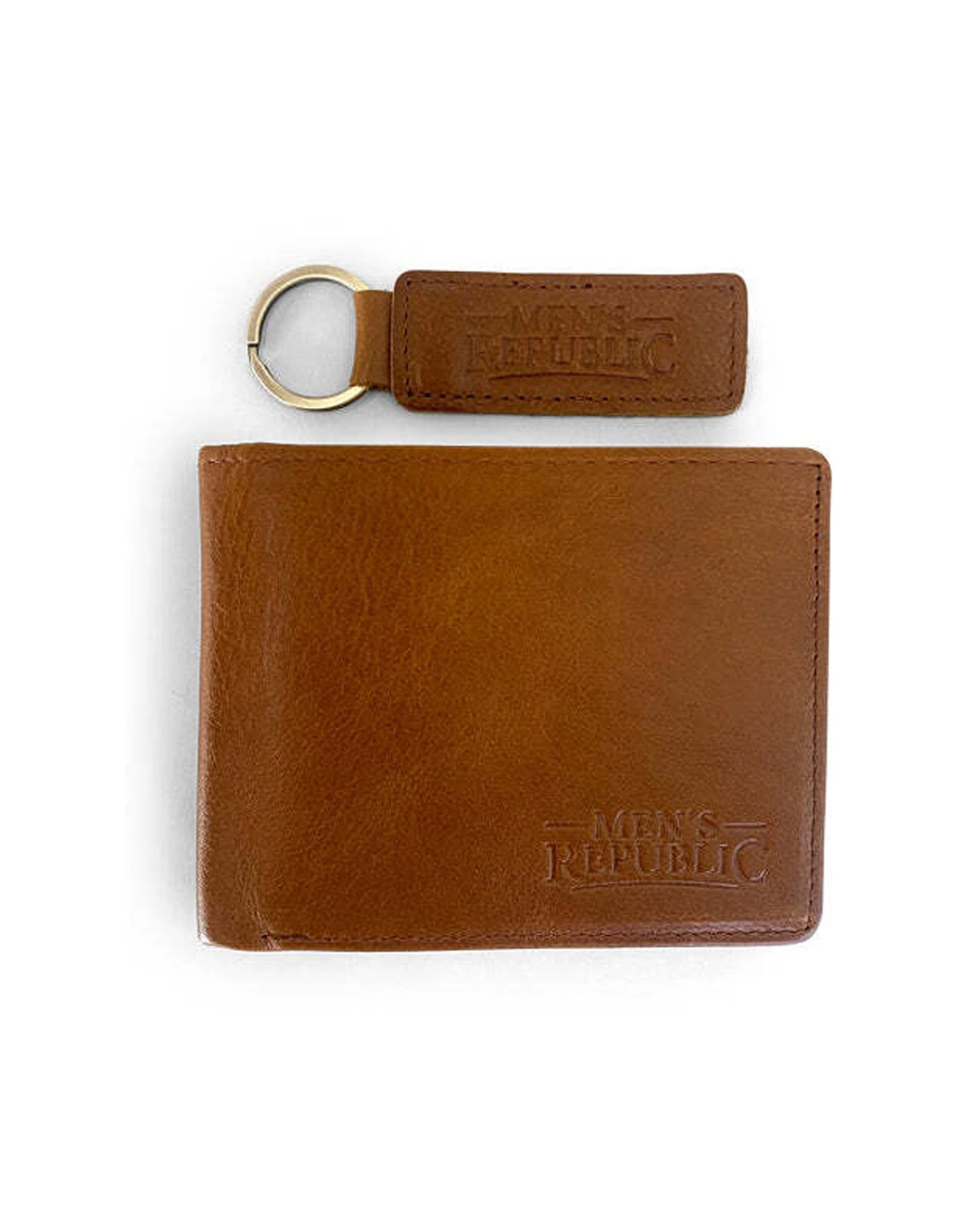 1 Mens Republic Genuine Leather Wallet And Keyring Set - Brown, 1 of 7