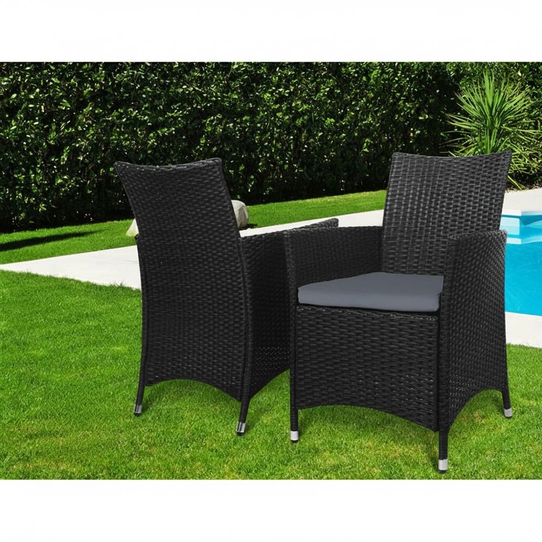 3 Gardeon 3PC Bistro Set Outdoor Furniture Rattan Table Chairs Cushion Patio - Black, 3 of 5