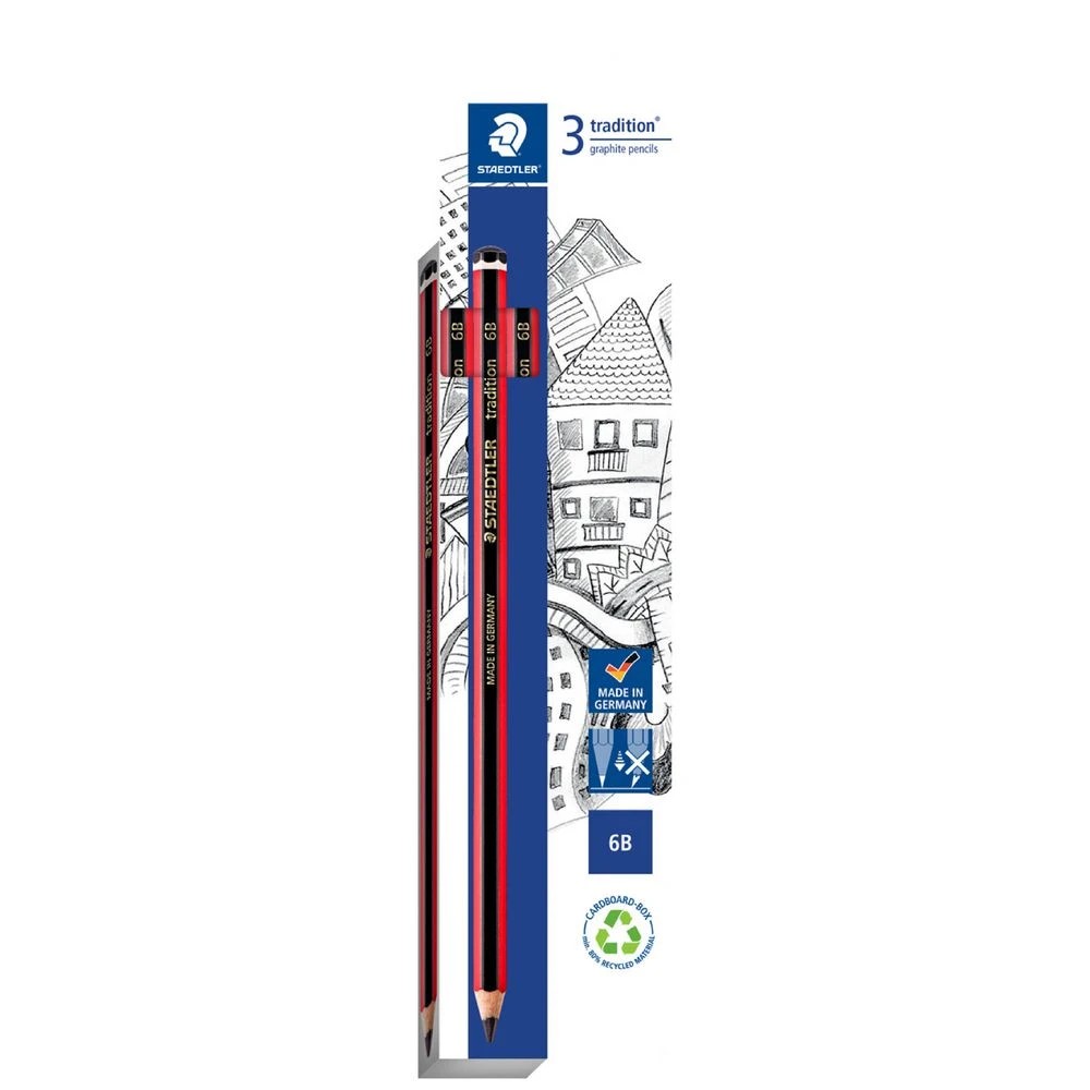 1 Staedtler Tradition Graphite Pencils 6B 3 Pack, 1 of 2