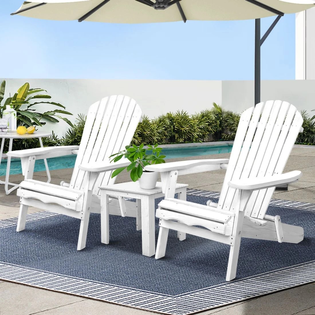 3 Gardeon 3-Piece Adirondack Outdoor Table and Chairs Wooden Foldable Beach Set Outdoor Dining Set - White, 3 of 8