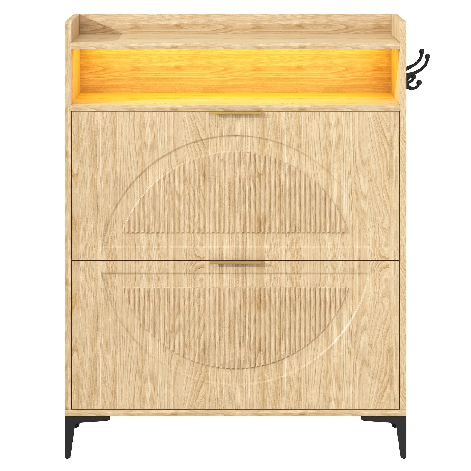 8 Advwin LED Shoe Storage Cabinet w/ Flip Drawers and Open Shelf Shoe Organizer Narrow Shoe Rack Cabinet with Hook, 8 of 10