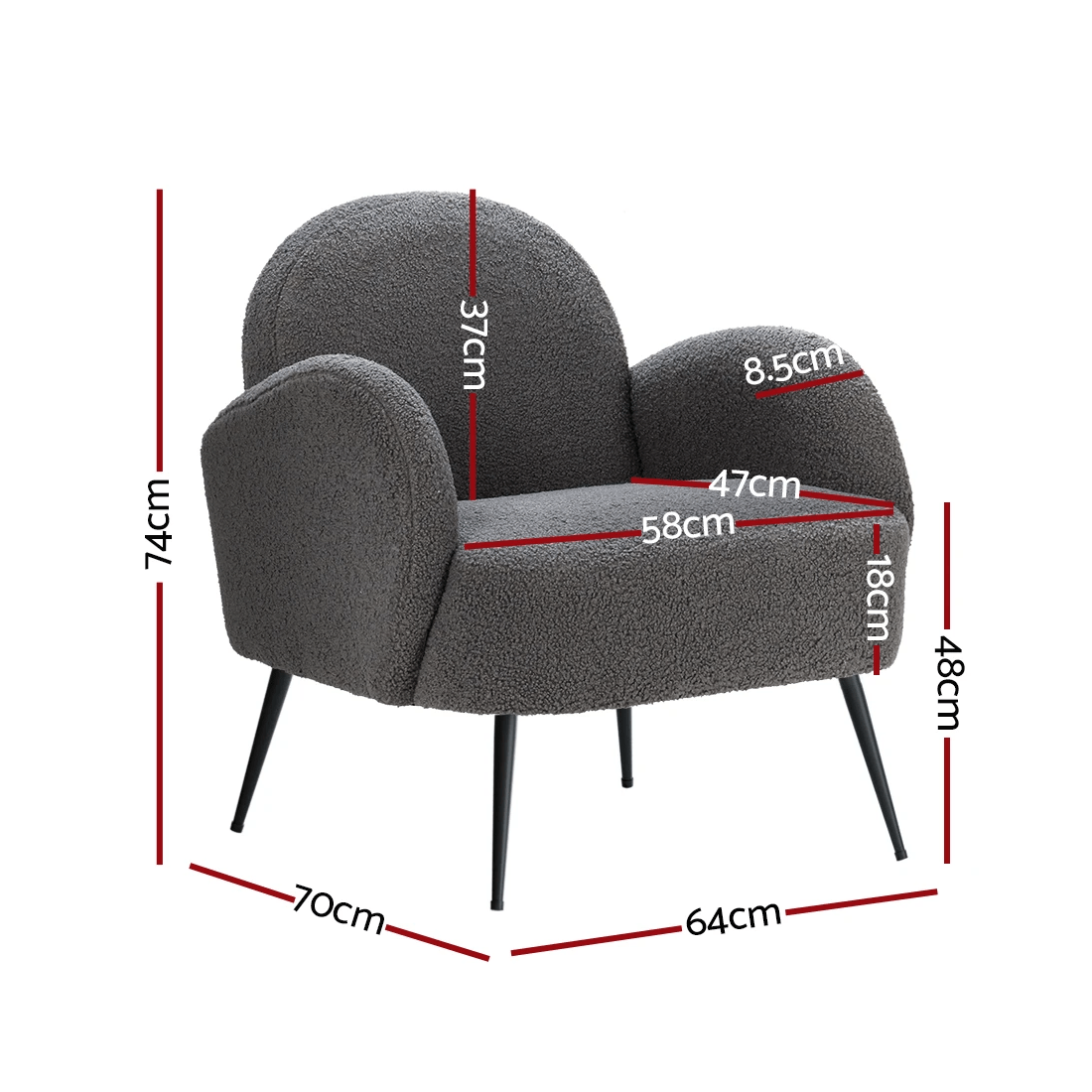 2 Artiss Armchair Boucle Hanes - Black, 2 of 7