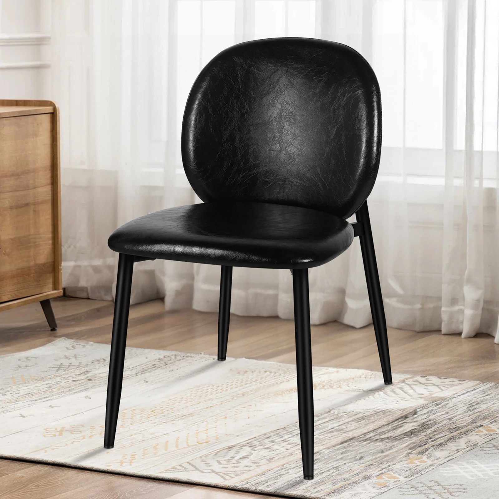 7 Alfordson 2x Dining Chairs Accent Kitchen Lounge Curved Back PU Leather - Black, 7 of 10