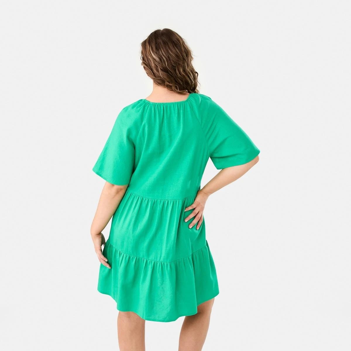 4 Short Sleeve Linen Blend Tiered Mini Dress SIMPLY GREEN, 4 of 10