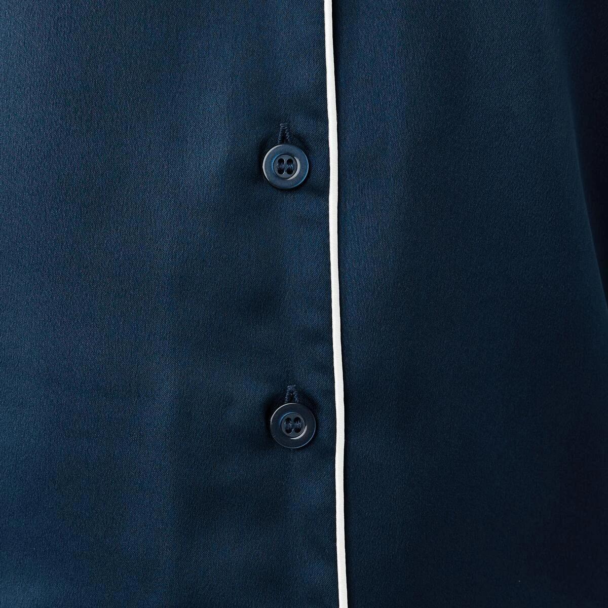 6 Long Sleeve Satin Pyjama Set Dress Navy, 6 of 10