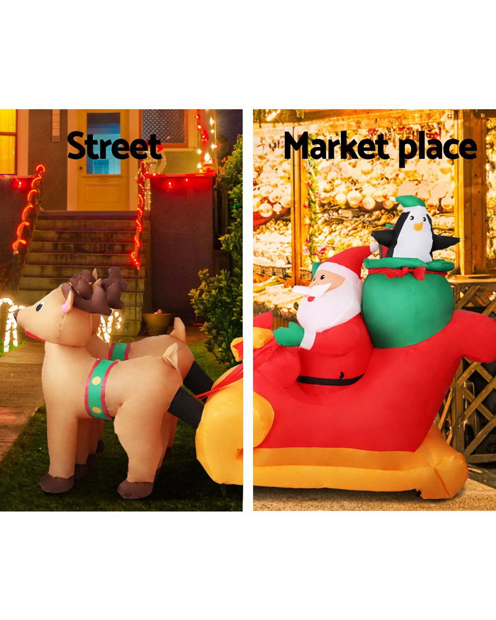 3 Jingle Jollys Christmas Inflatable Santa Sleigh 2.2m Illuminated Decorations
 - Red, 3 of 3