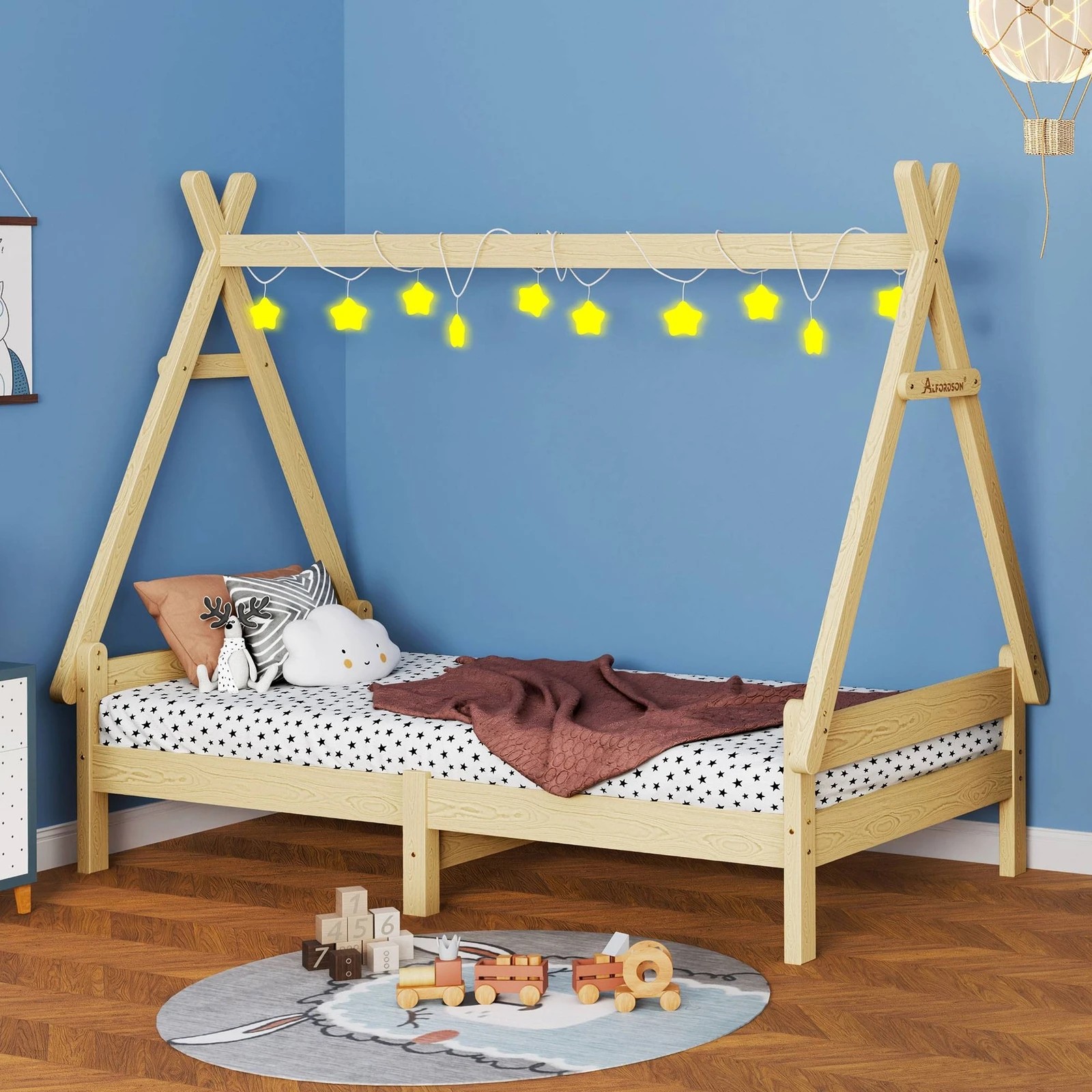 2 Alfordson Kids Bed Frame Wooden Timber Single House Frame Platform Base Estelle - Natural, 2 of 10