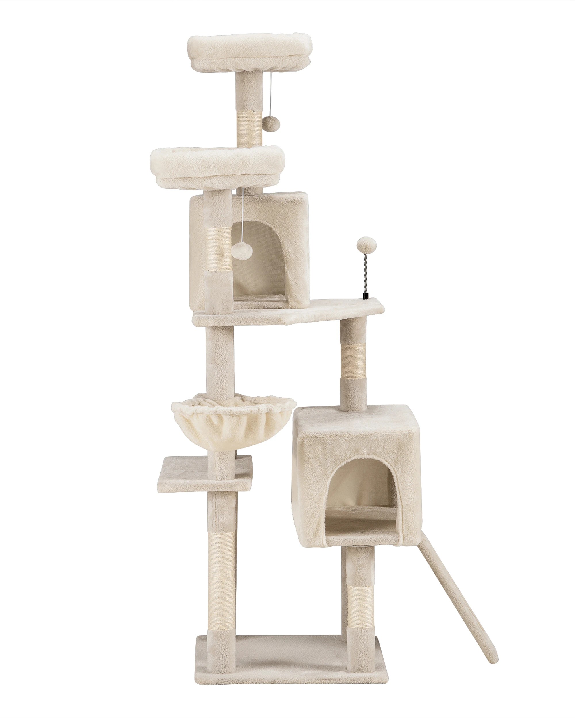 3 Petzly Cat Tree Tower Scratching Post Scratcher Condo House Bed 164cm Beige, 3 of 10