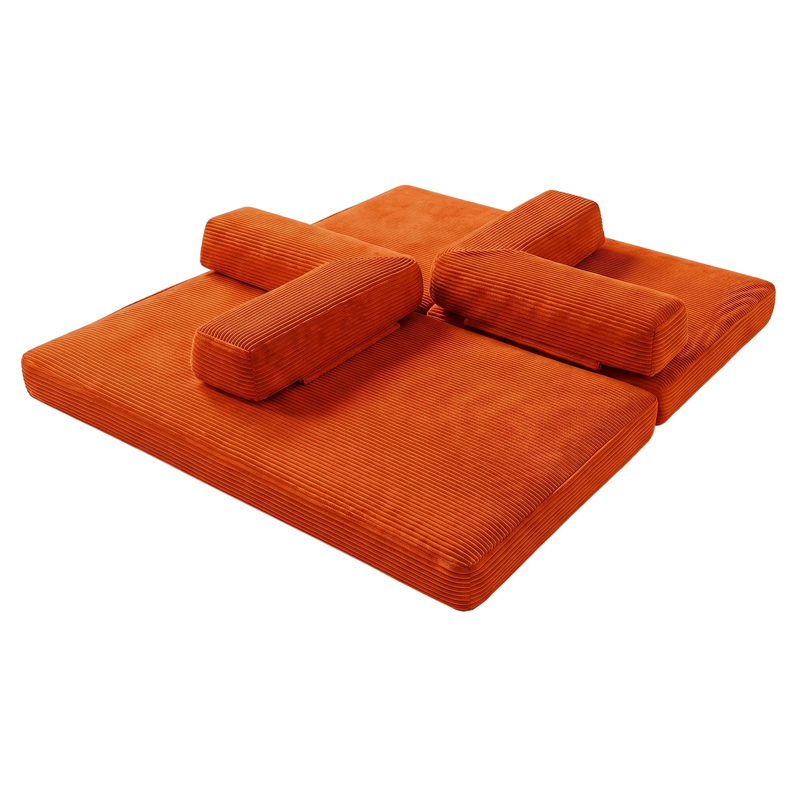 6 Advwin Folding Sofa Bed 5 in 1 Convertible Floor Loveseat Fold Out Corduroy Sleeper Couch- Orange, 6 of 7