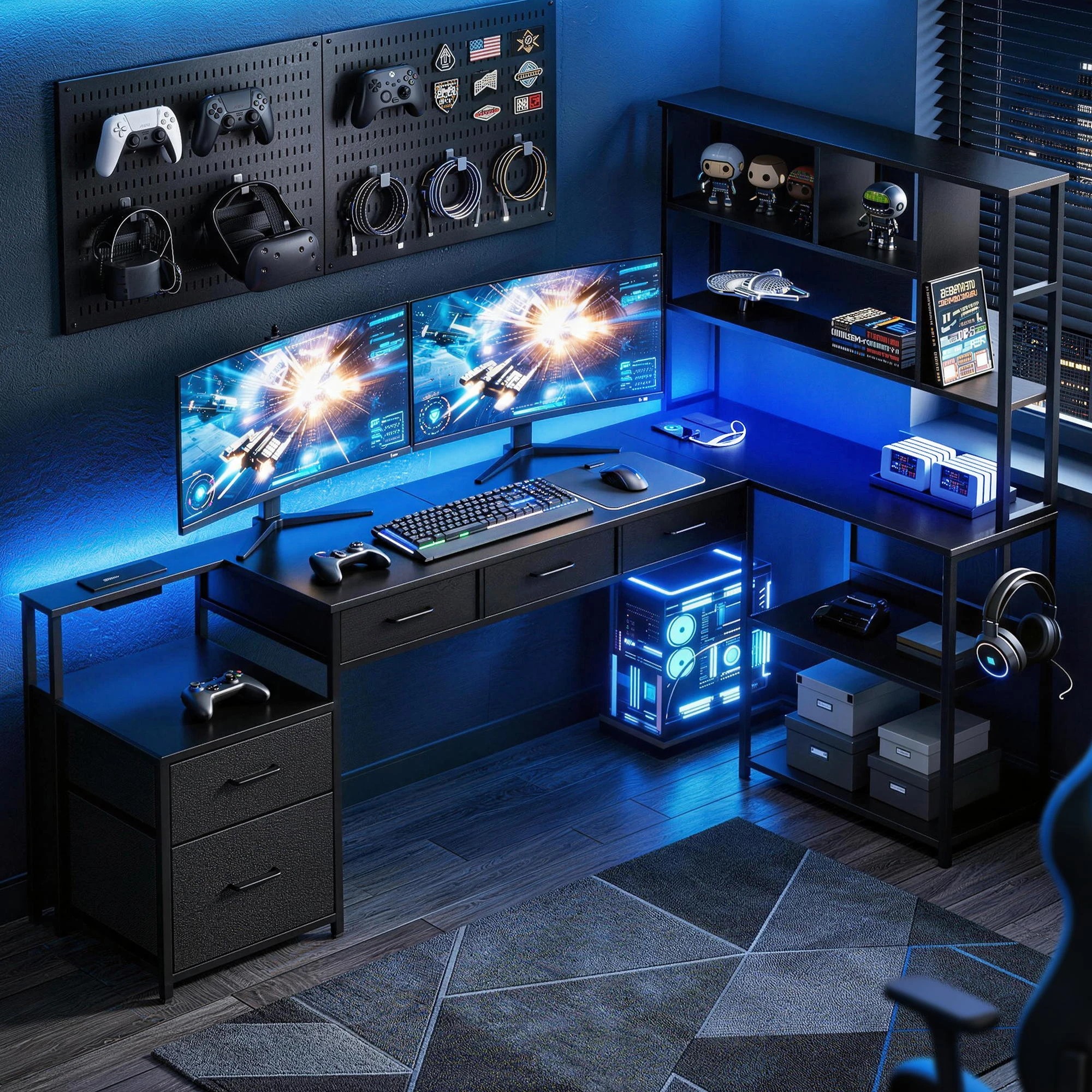 4 Artiss 200cm L Shaped Gaming Desk Computer Desk with LED Lights & Power Outlets for Home Office - Black, 4 of 4