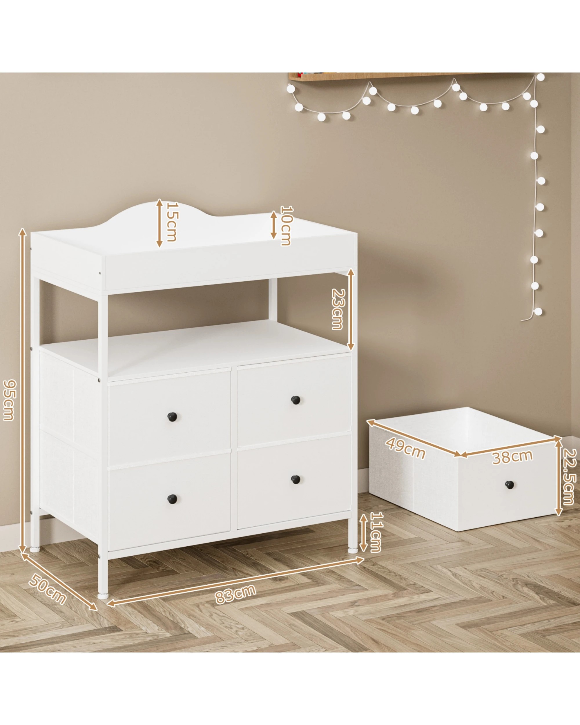 2 Advwin Baby Change Table with 4 Storage Fabric Drawers - White, 2 of 9