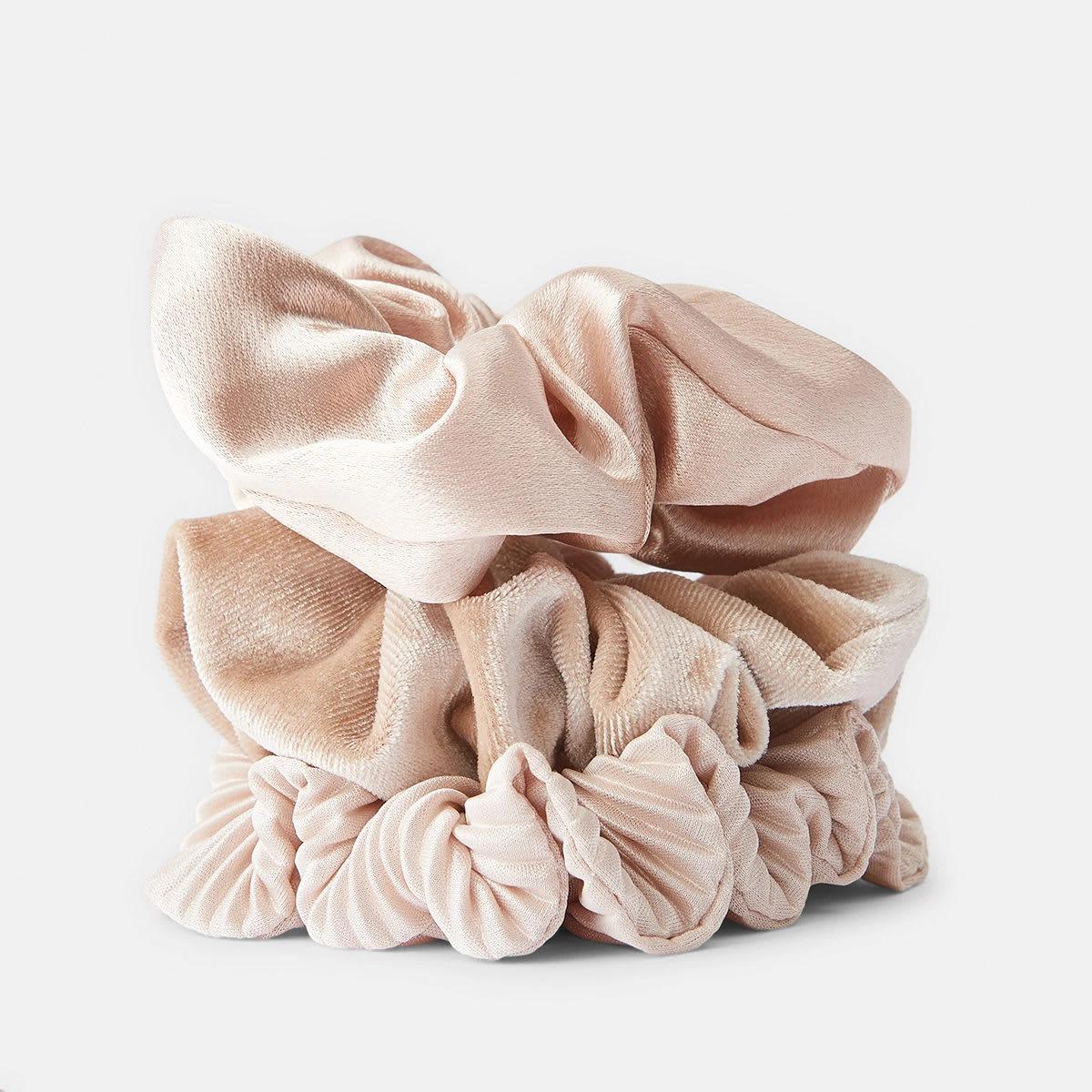 2 3 Pack Textured Hair Scrunchies - Beige Beige, 2 of 5