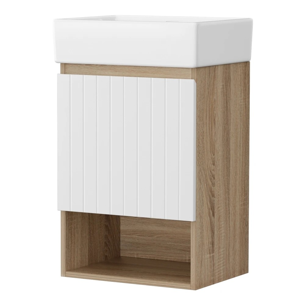 1 Cefito Vanity Unit 445mm Basin Bathroom Cabinet Storage Wall Hung Sink - White, 1 of 4