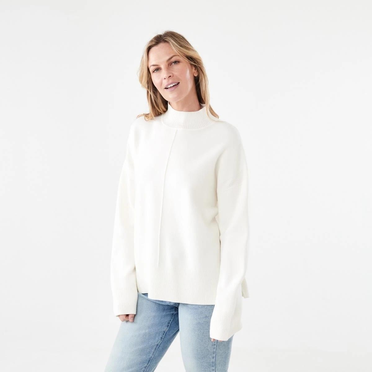1 Compact Mock Neck Jumper Ecru, 1 of 6