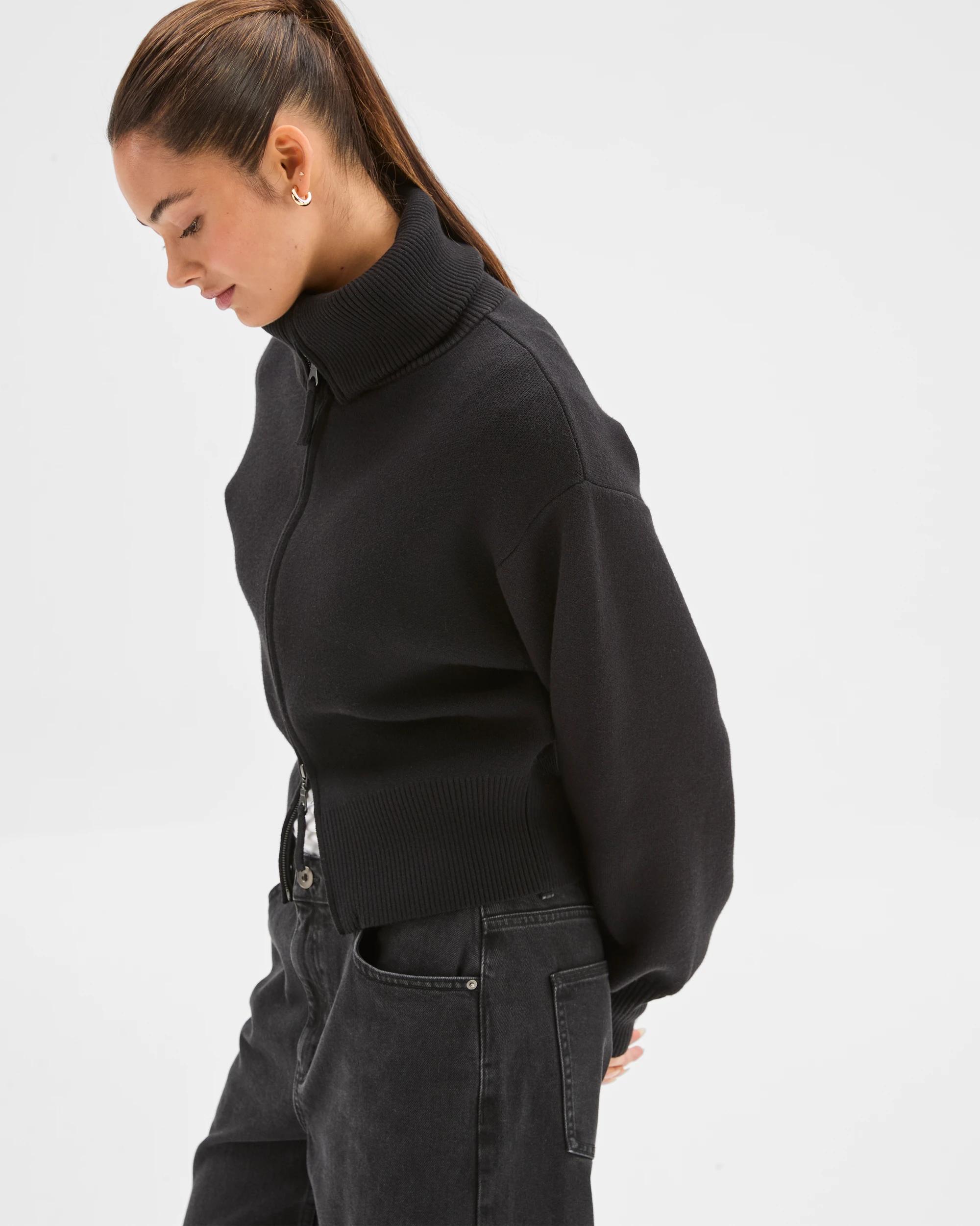 6 Lily Loves Long Cocoon Sleeve Zip Through Cardigan BLACK, 6 of 8