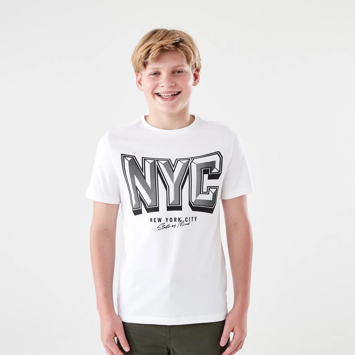 1 Short Sleeve Print T-shirt NYC BEVEL VARSITY WHITE, 1 of 6