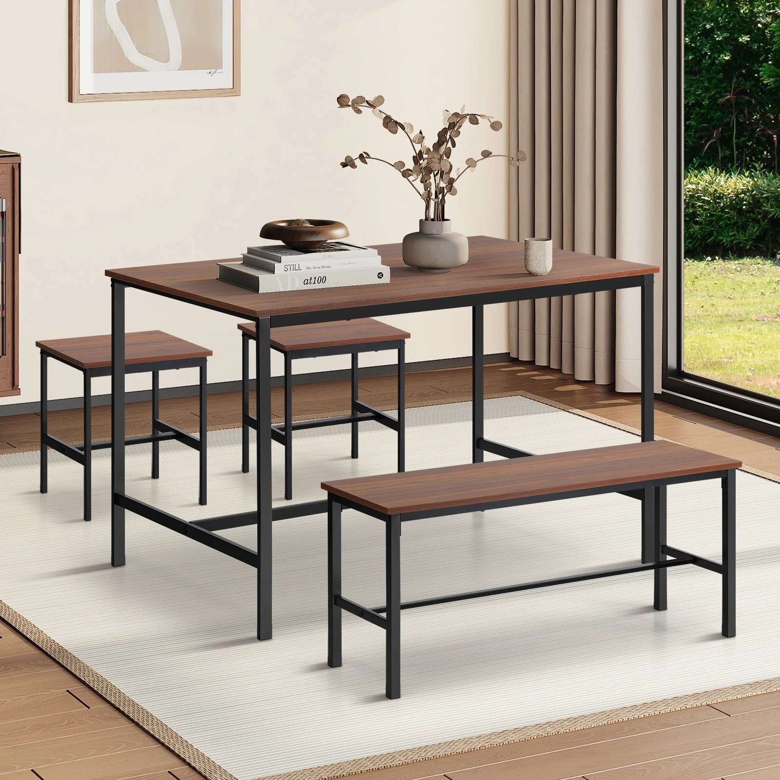 2 Oikiture Industrial Dining Table 4 Seaters With Kitchen Bench Chairs
 - Natural, 2 of 9