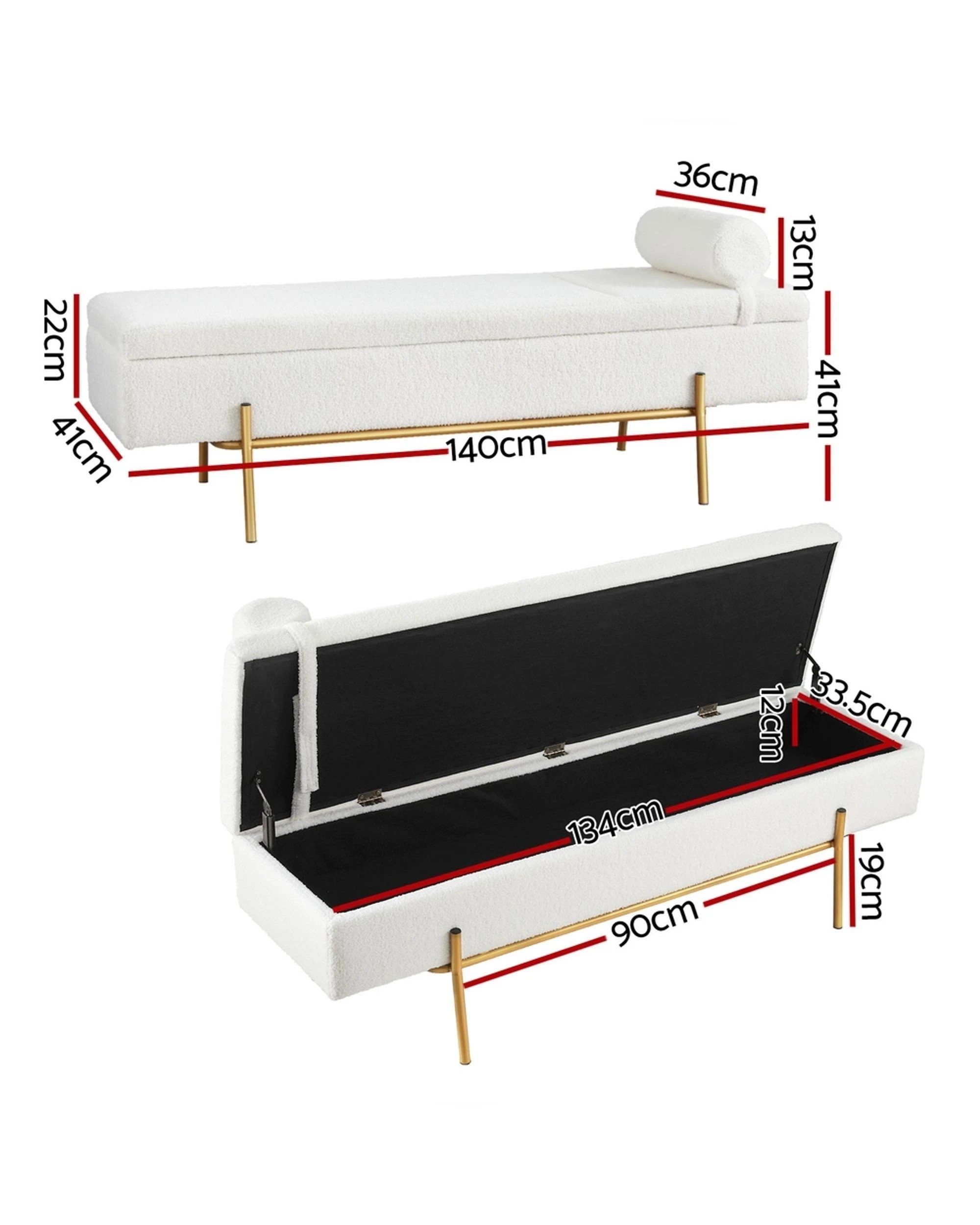 2 Artiss Storage Ottoman Bed 140cm Pillow
 - White, 2 of 3