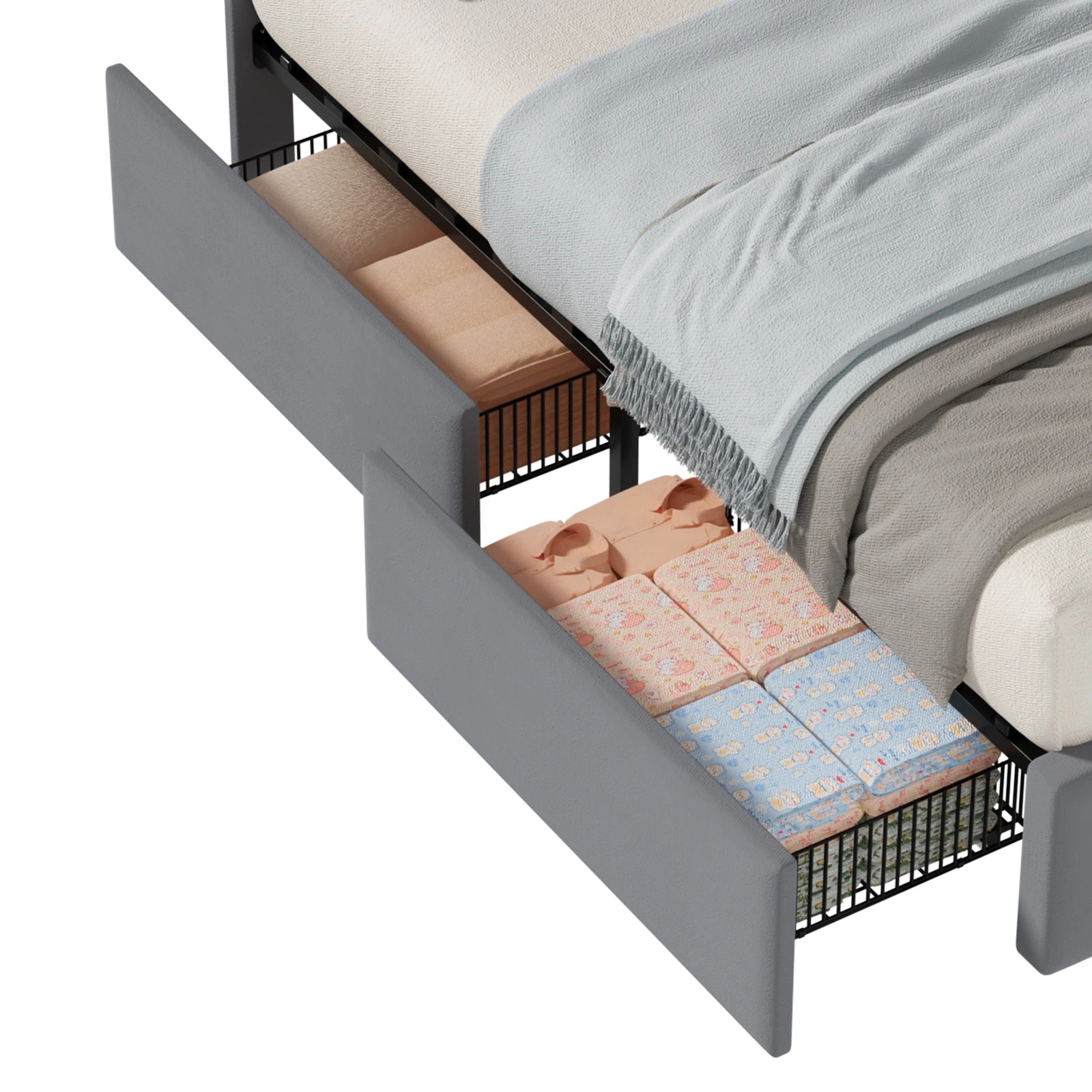 5 Advwin Queen Hidden Storage Bed Frame with Charging Station - Grey, 5 of 8