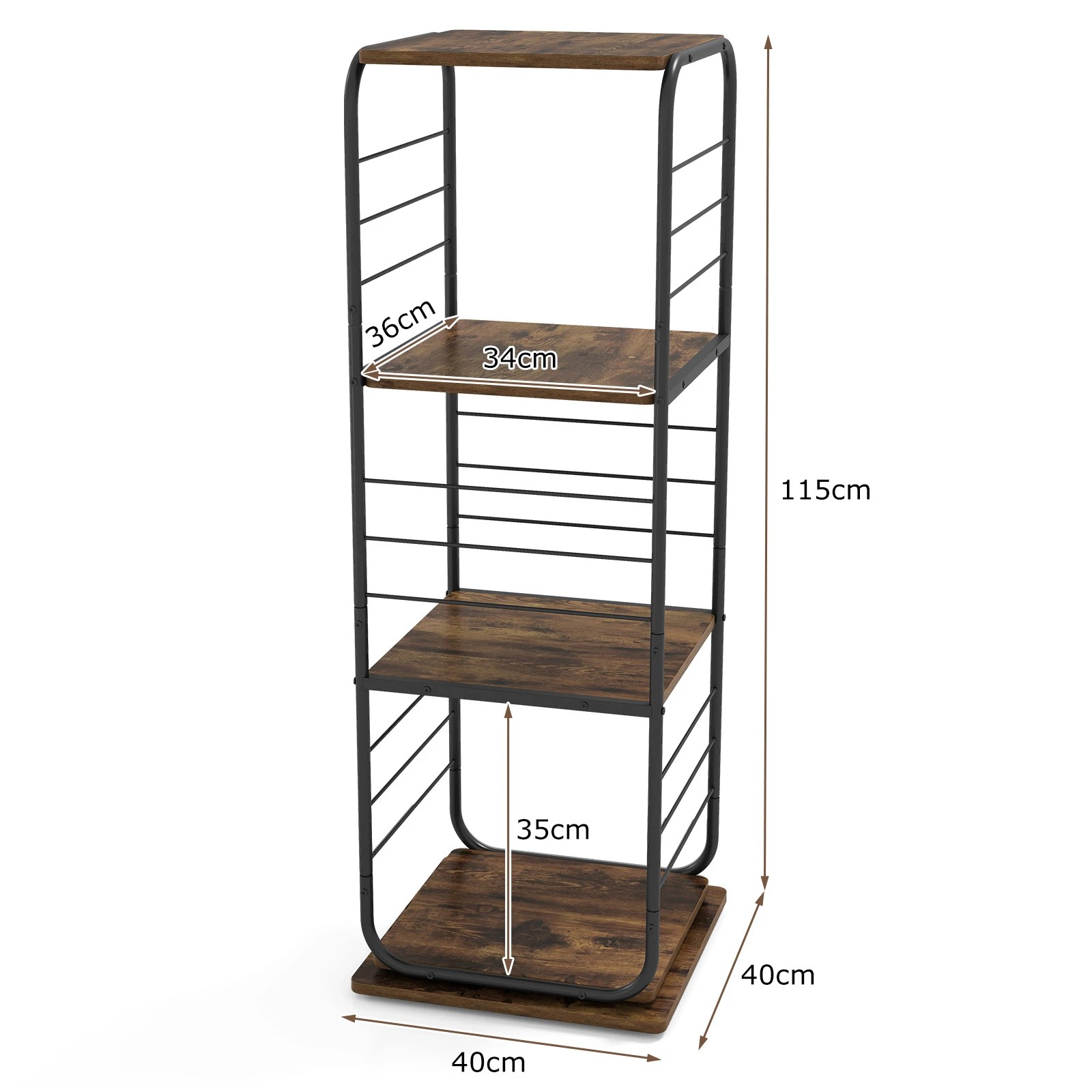2 Costway 4-Tier Swivel Bookshelf Bookcase Metal Frame Corner Storage Home Office Display Rack - Brown, 2 of 4