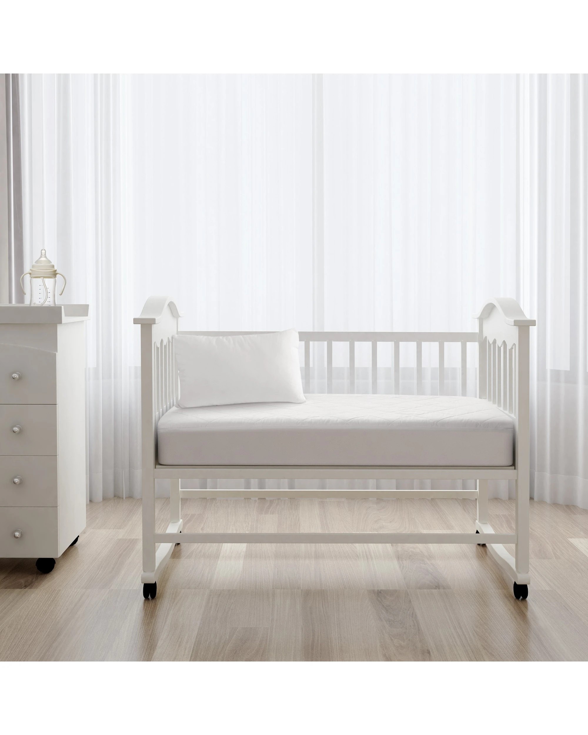 1 Natural Home Bamboo Quilted Mattress Protector - Baby COT Size - White, 1 of 5