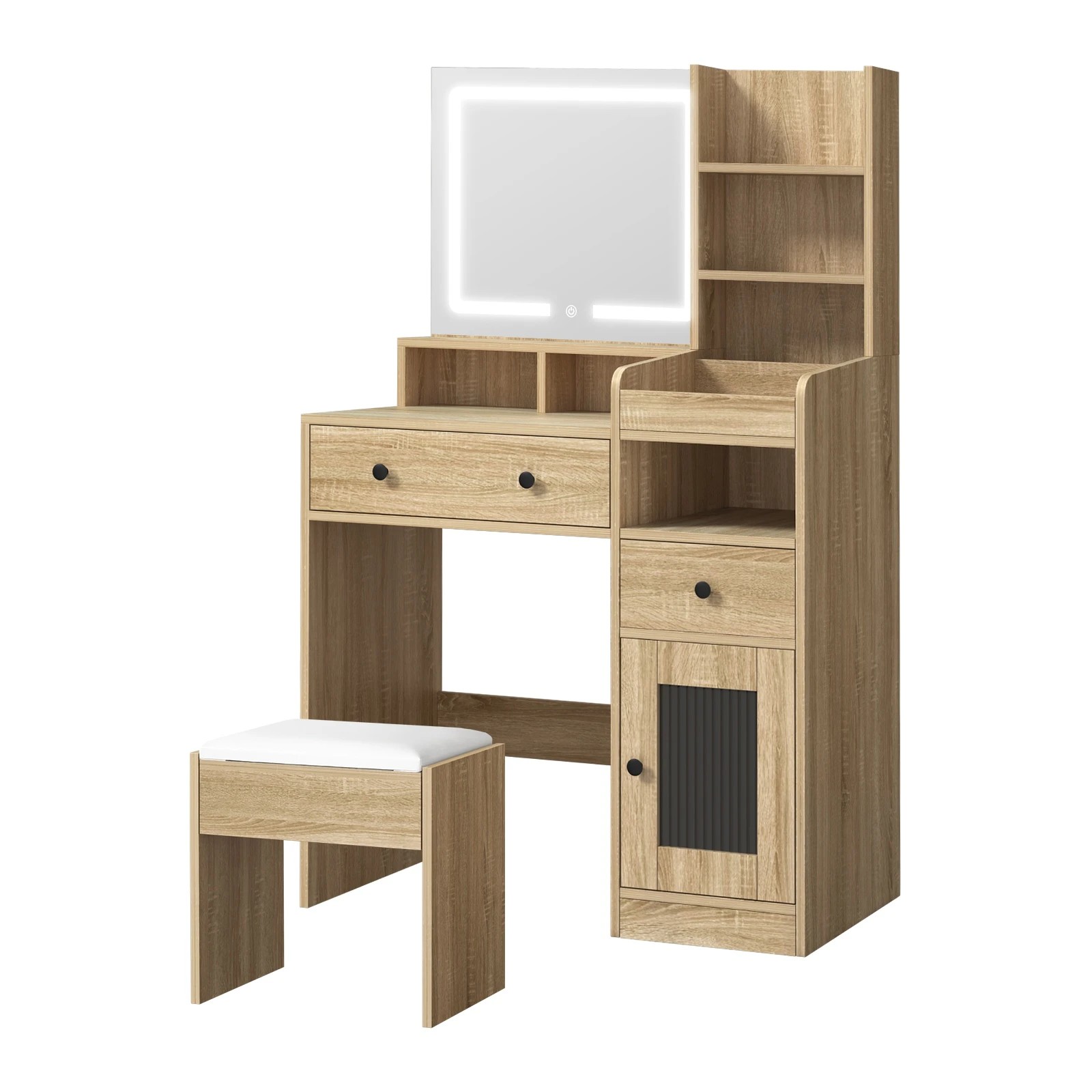 1 Oikiture Dressing Table Stool Set Makeup Mirror Led Light Vanity Desk
 - Natural, 1 of 9