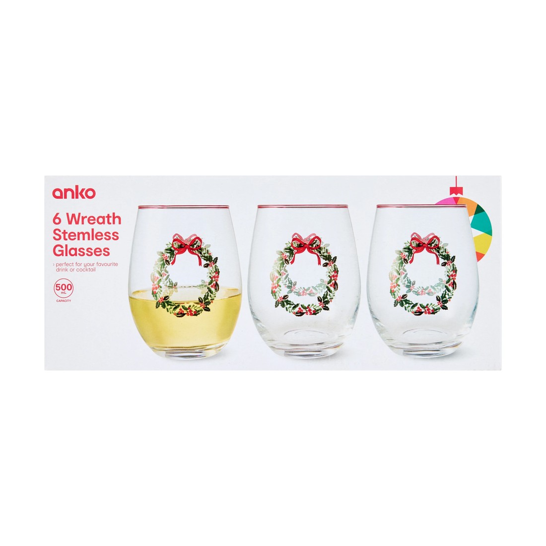 6 6 Wreath Stemless Glasses, 6 of 6