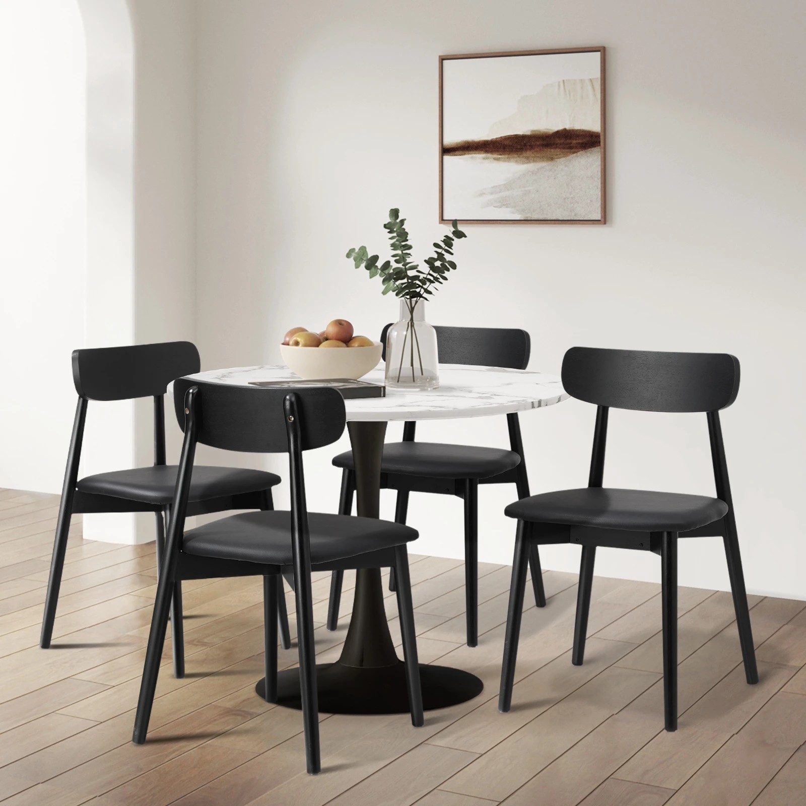 3 Oikiture 4x Dining Chairs Kitchen Chair PU Leather Solid Wood Cafe Lounge - Black, 3 of 9
