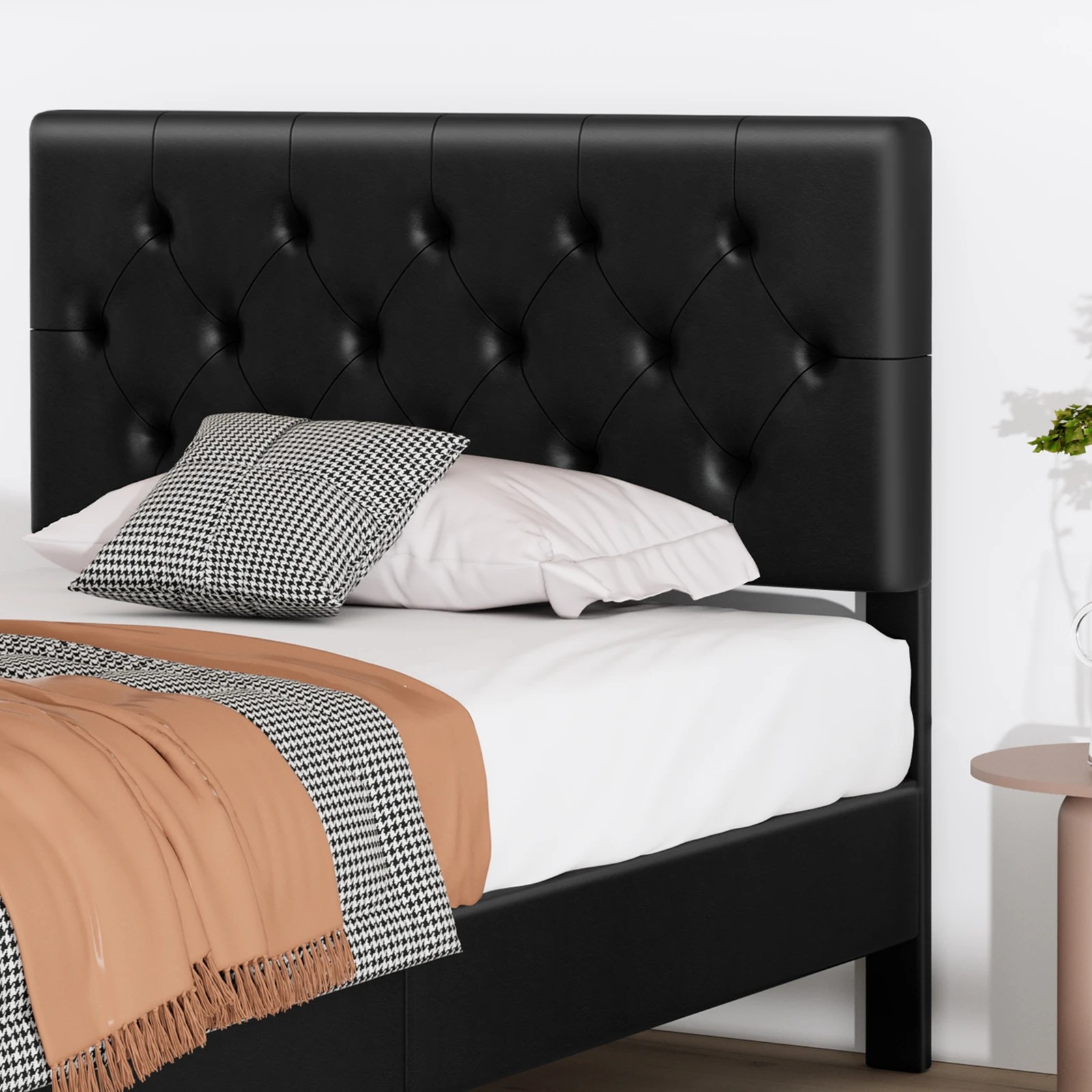 3 Alfordson Bed Frame Single Size Tufted Headboard Modern Leather Meduna - Black, 3 of 9