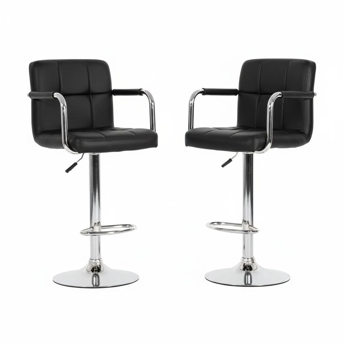 5 Artiss 2x Bar Stools Leather Gas Lift w/Armrest - Black, 5 of 5