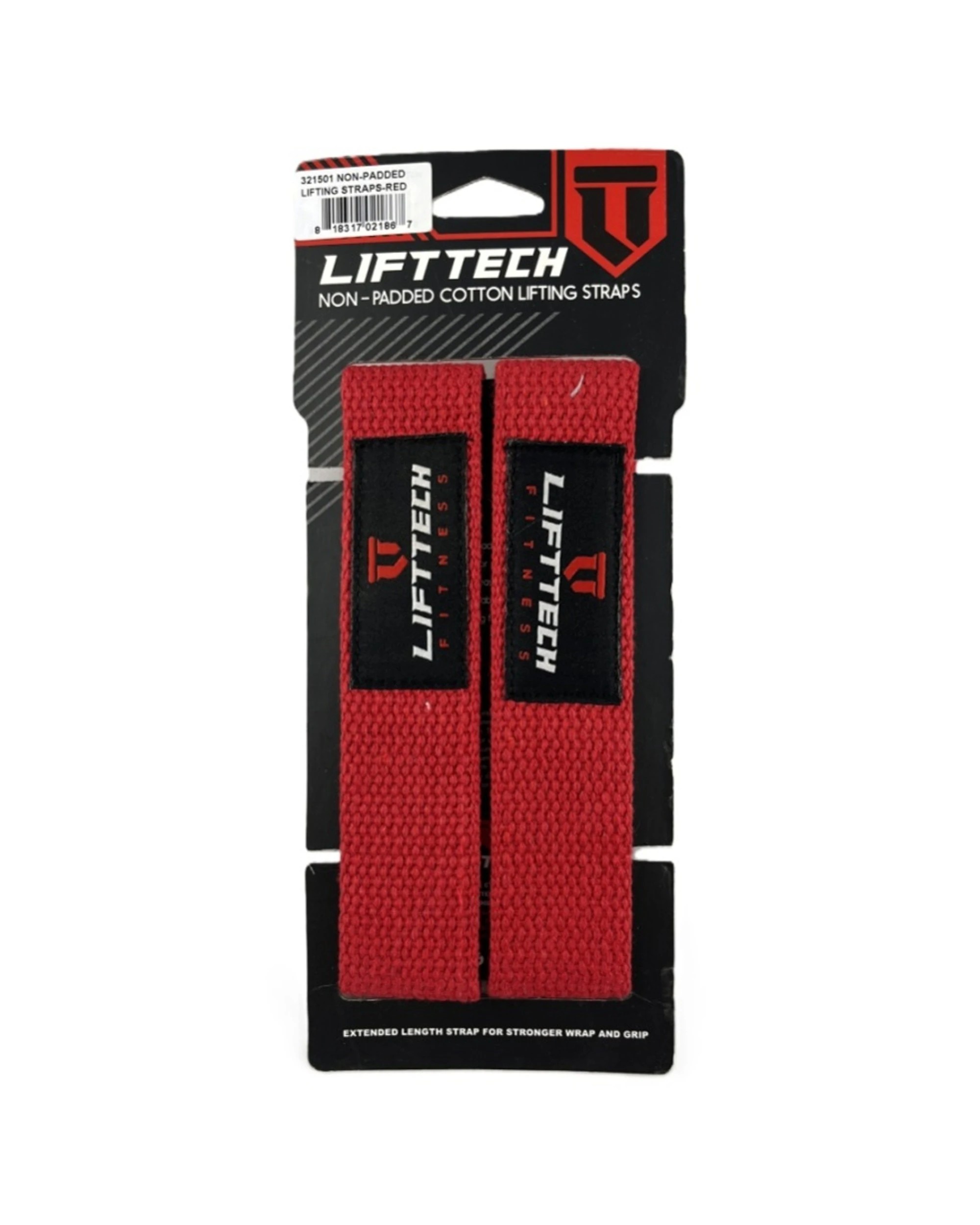 1 Lift-Tech Fitness 2pc Cotton Heavy Lifting Support Durable Grip Straps 21 Inch - Red, 1 of 2