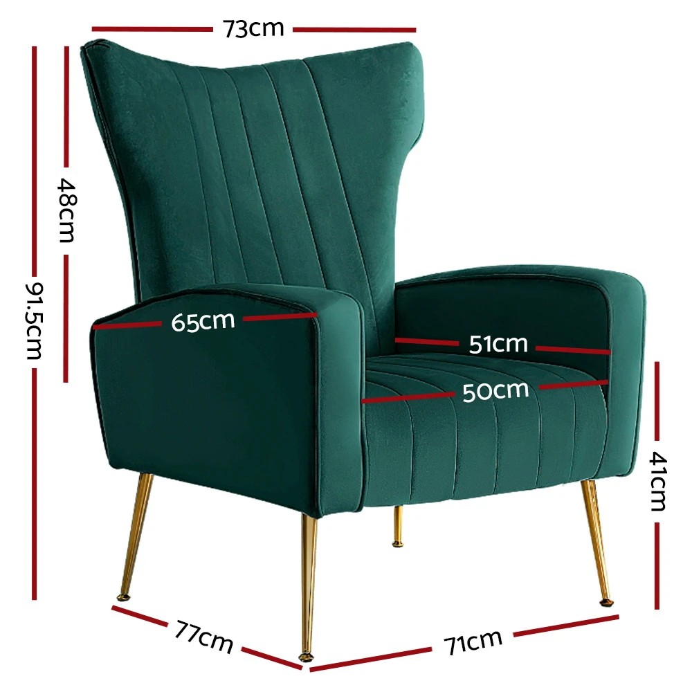 2 Artiss Armchair Green Velvet Kate - Green, 2 of 7