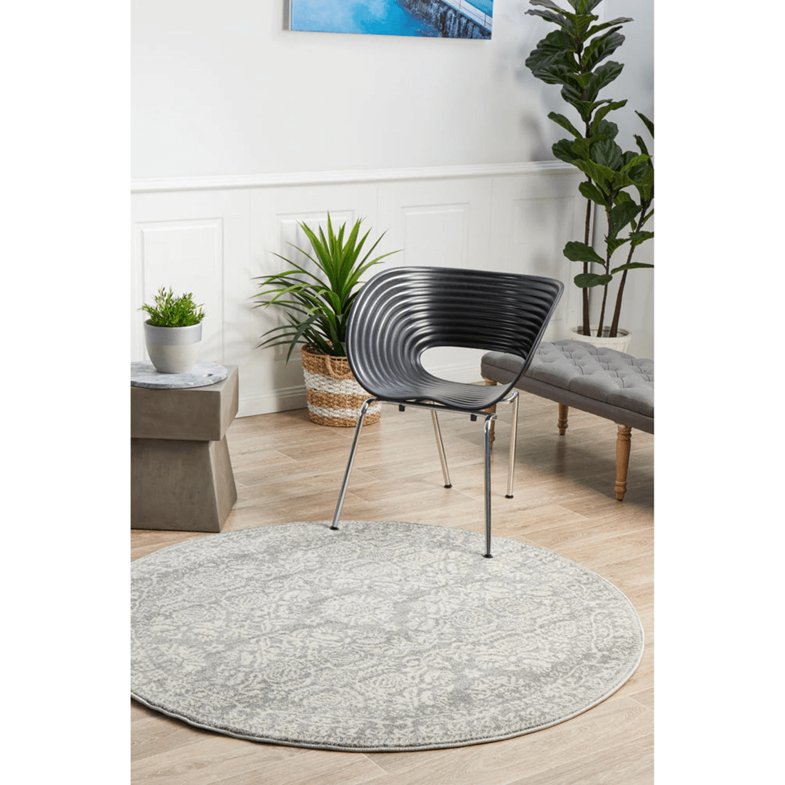 3 Rug Culture Mirage Gwyneth Transitional Silver Round Rug, 10mm Power-loomed Polypropylene, Made in Turkey - Silver, 3 of 9