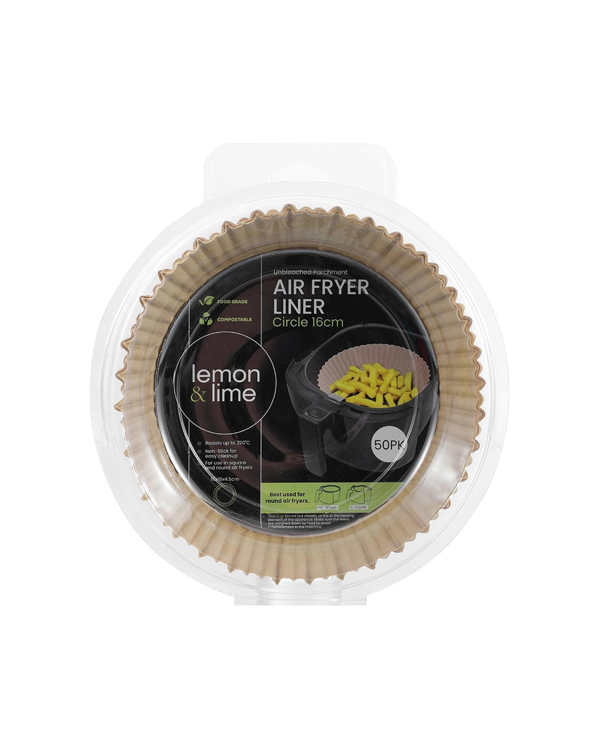 4 Lemon & Lime 12x 50PK Air Fryer Liner 16x4.5cm Circle Food Grade Compost - Brown, 4 of 7