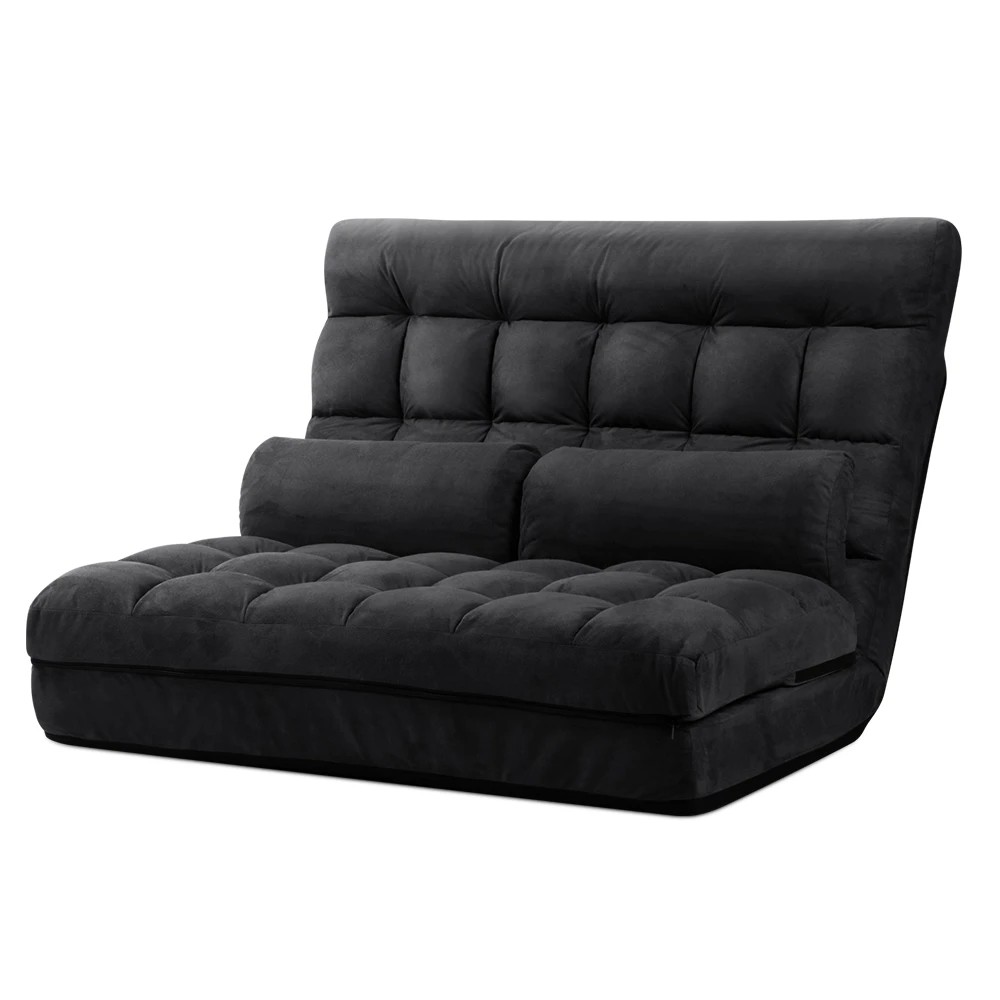 1 Artiss Lounge Sofa Bed 2-seater Charcoal Suede - Black, 1 of 7