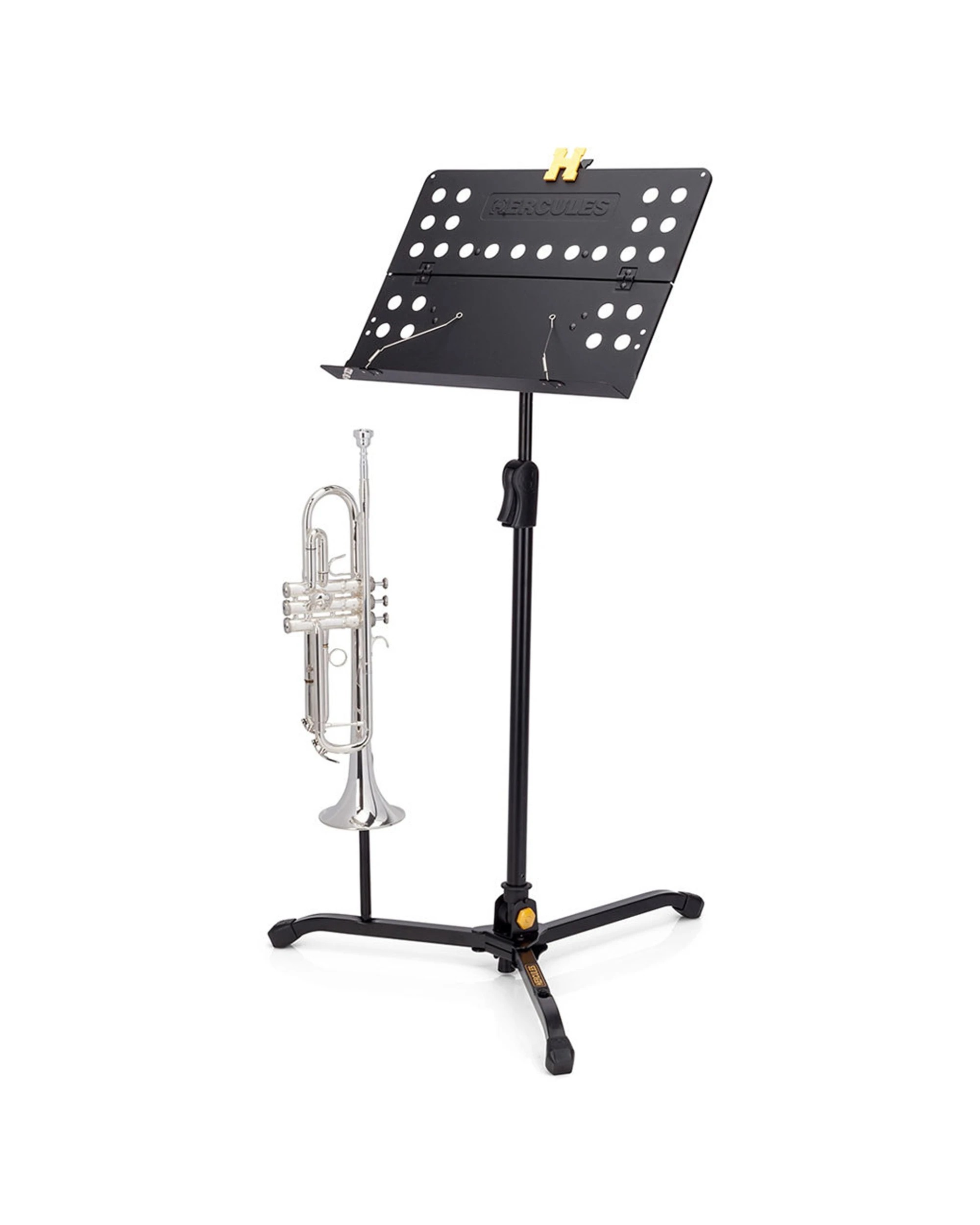1 Hercules Tripod Orchestra Music Sheet Stand With Adjustable Folding Desk Swivel - Black, 1 of 2