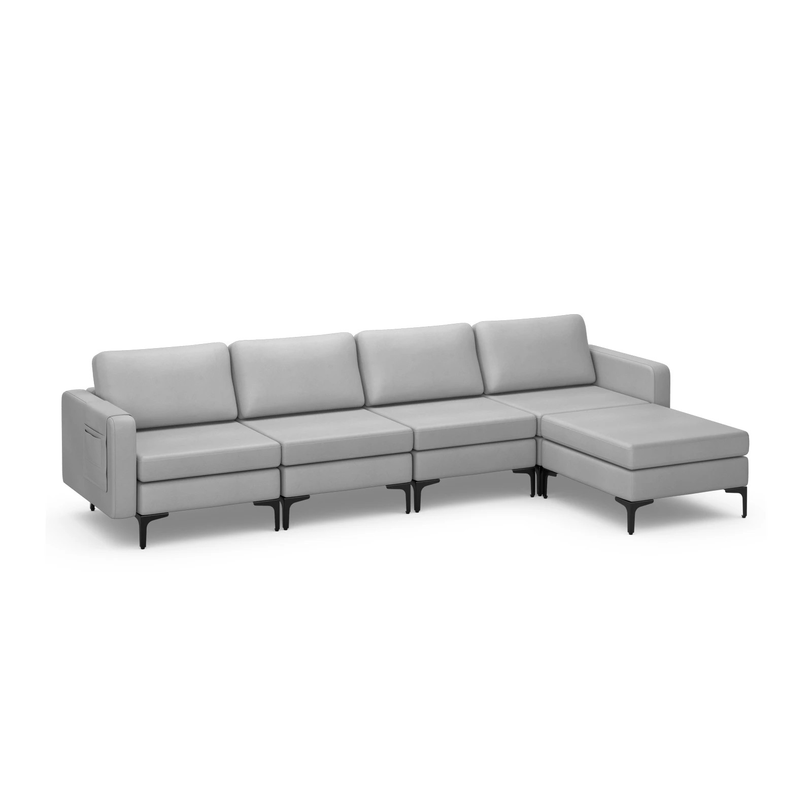 1 Costway L-Shaped Sofa Bed Fabric Modular Lounge Suite Couch Ottoman w/Side Pocket Corner Home Office - Grey, 1 of 4