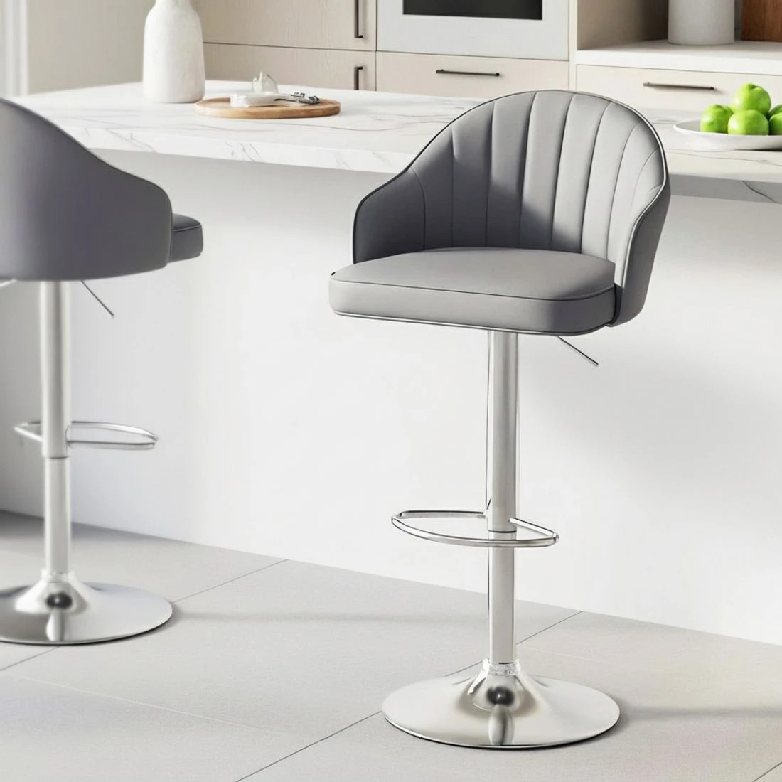 6 Artiss 4x Bar Stools Kitchen Swivel Gas Lift Counter Chair Shell Leather - Grey, 6 of 6